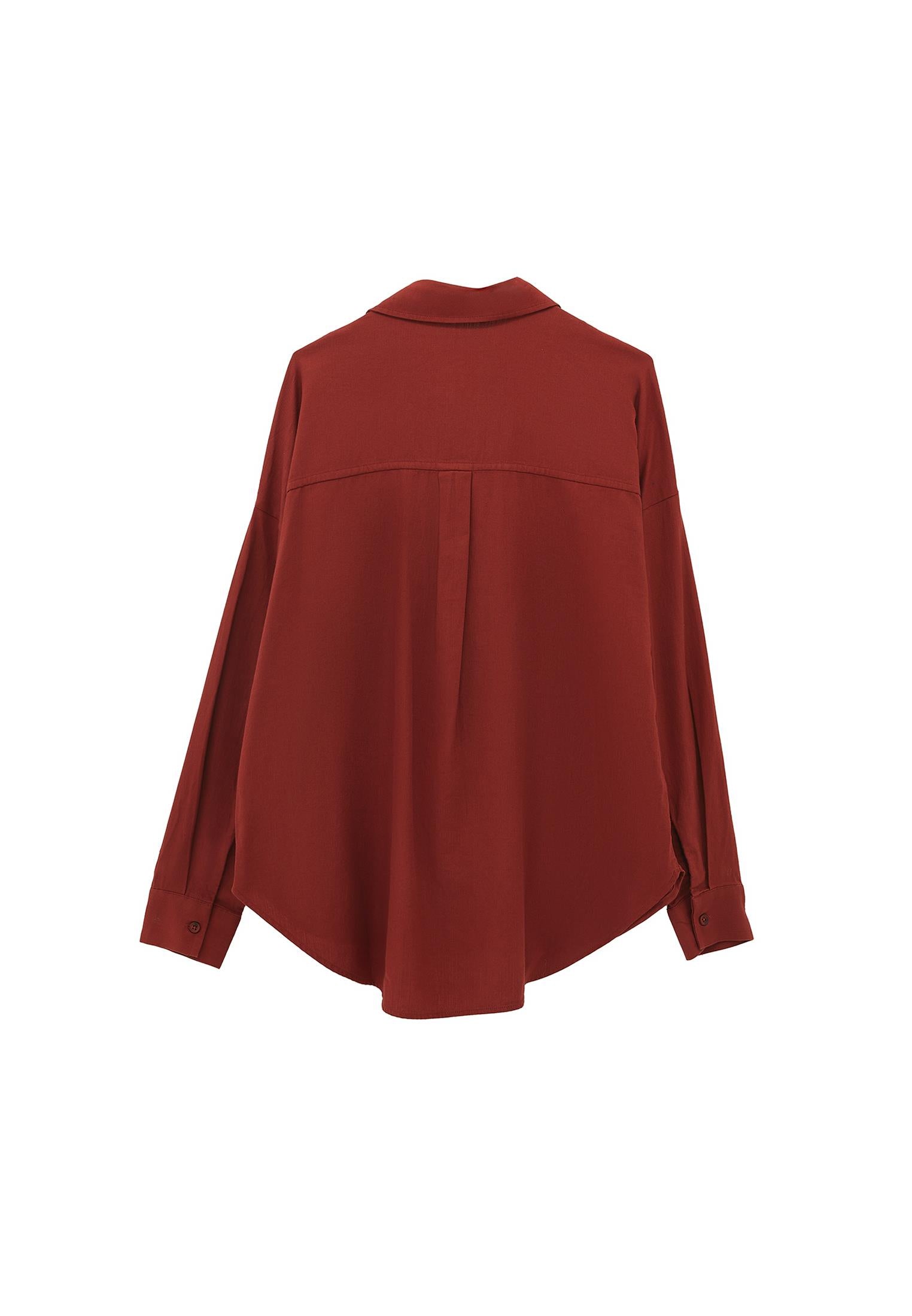 Buttoned Shirt Collar Oversize Shirt - FIRED BRICK