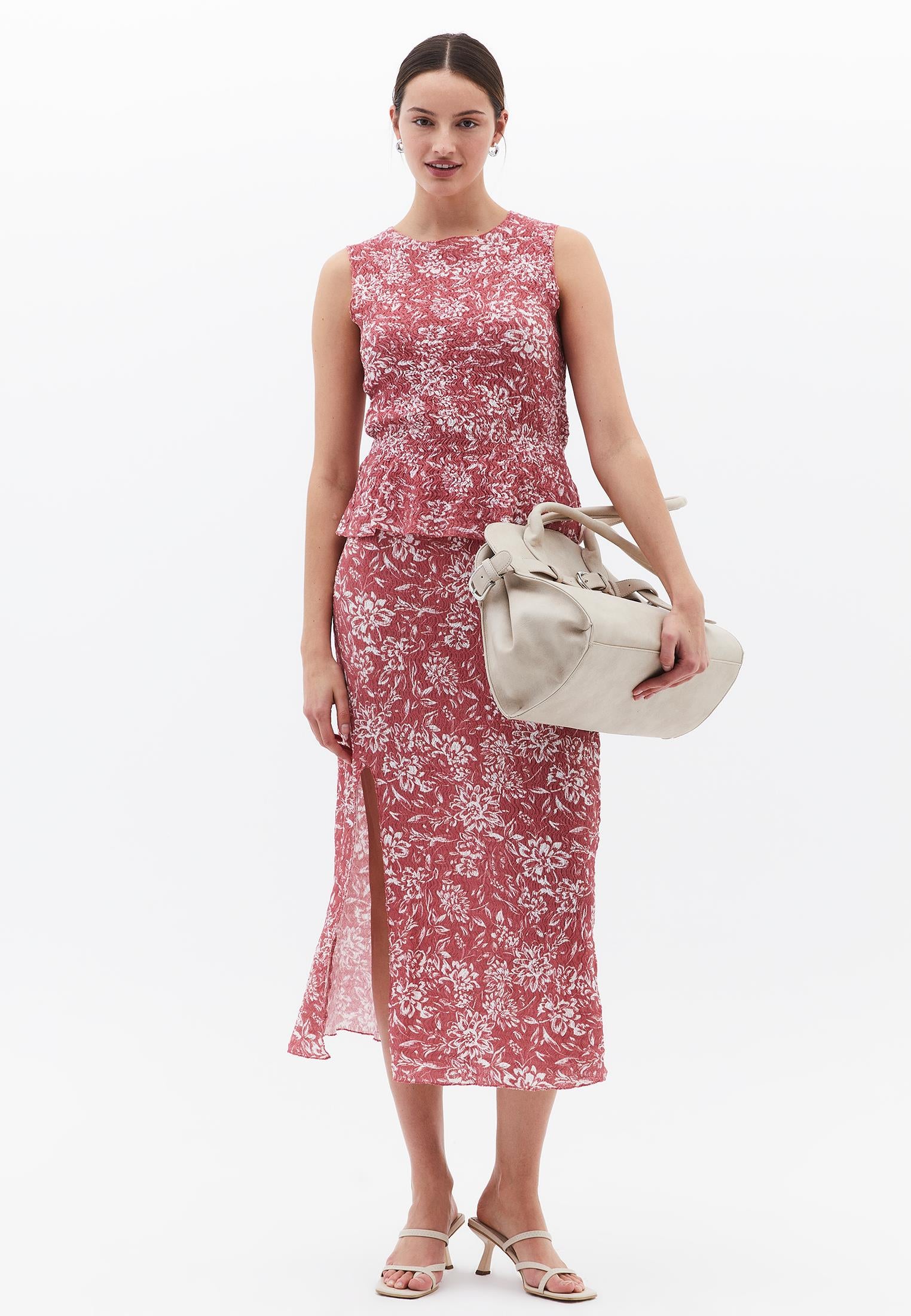 Midi Skirt With Slit Detail High Waist - FIRE FLOWER COMB