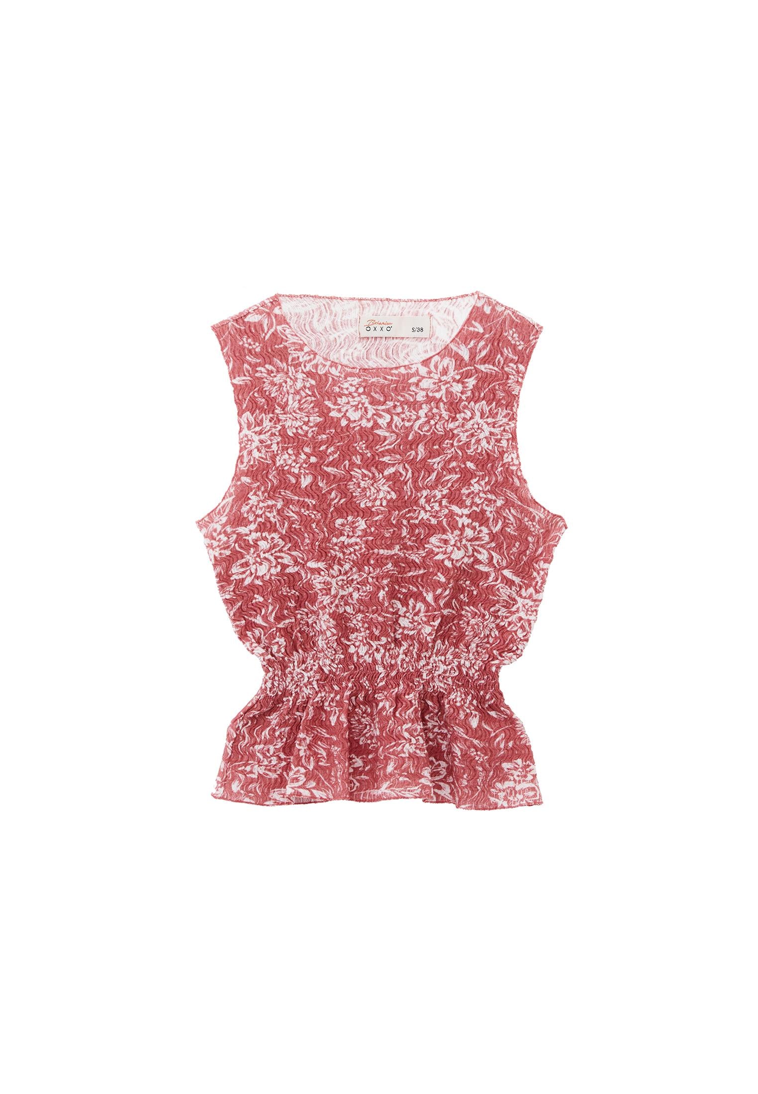 Sleeveless Ribbed Tank With Crew Neck - FIRE FLOWER COMB