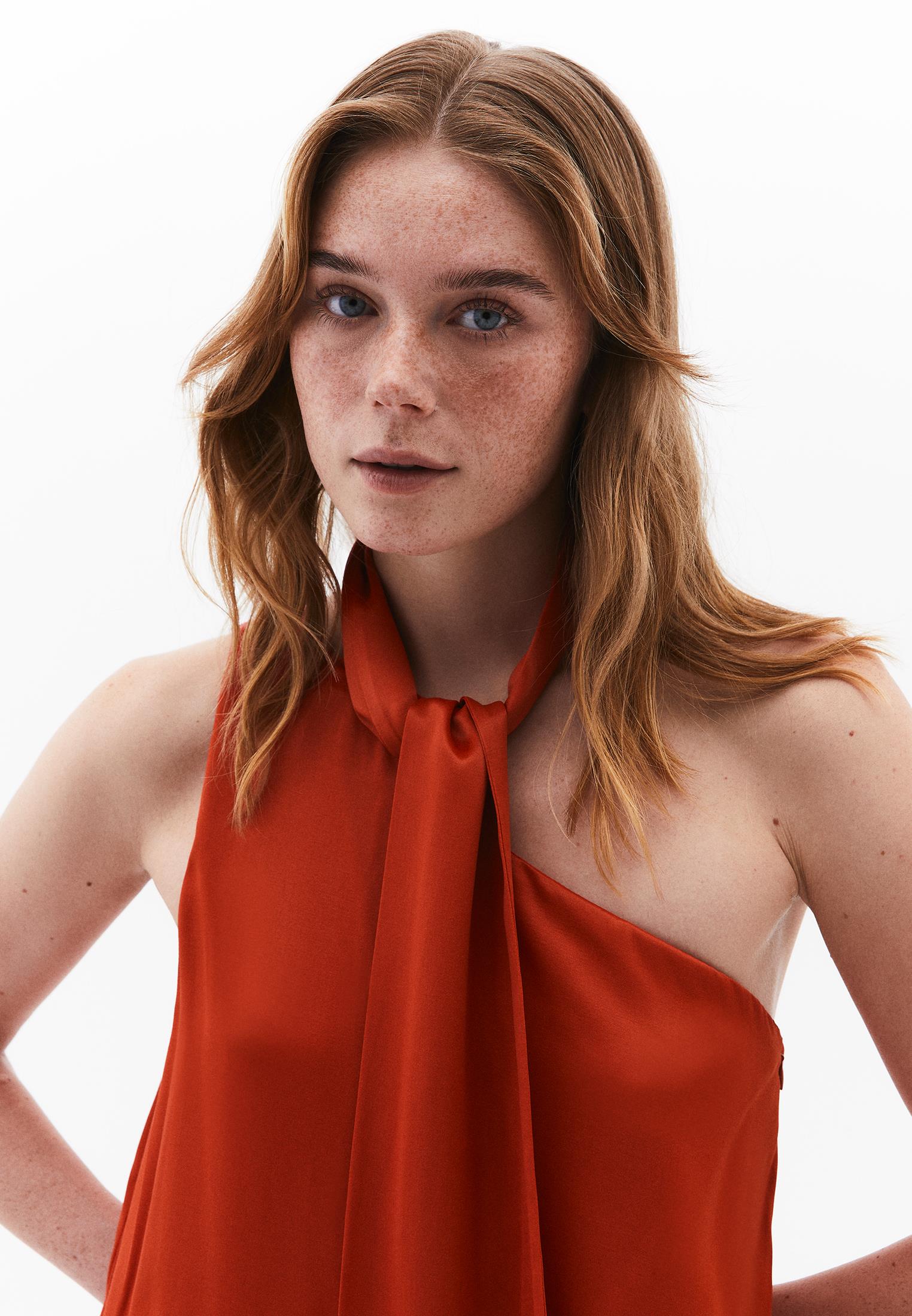 Asymmetric Collar Viscose Dress - FIRE WHIRL