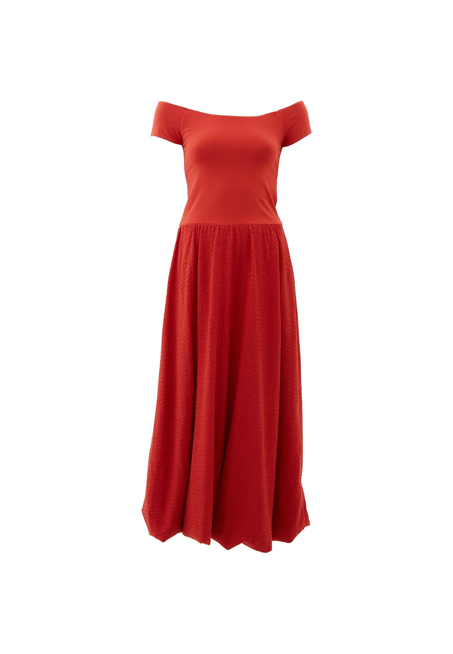 Off Shoulder Balloon Form Midi Dress - FIRE WHIRL