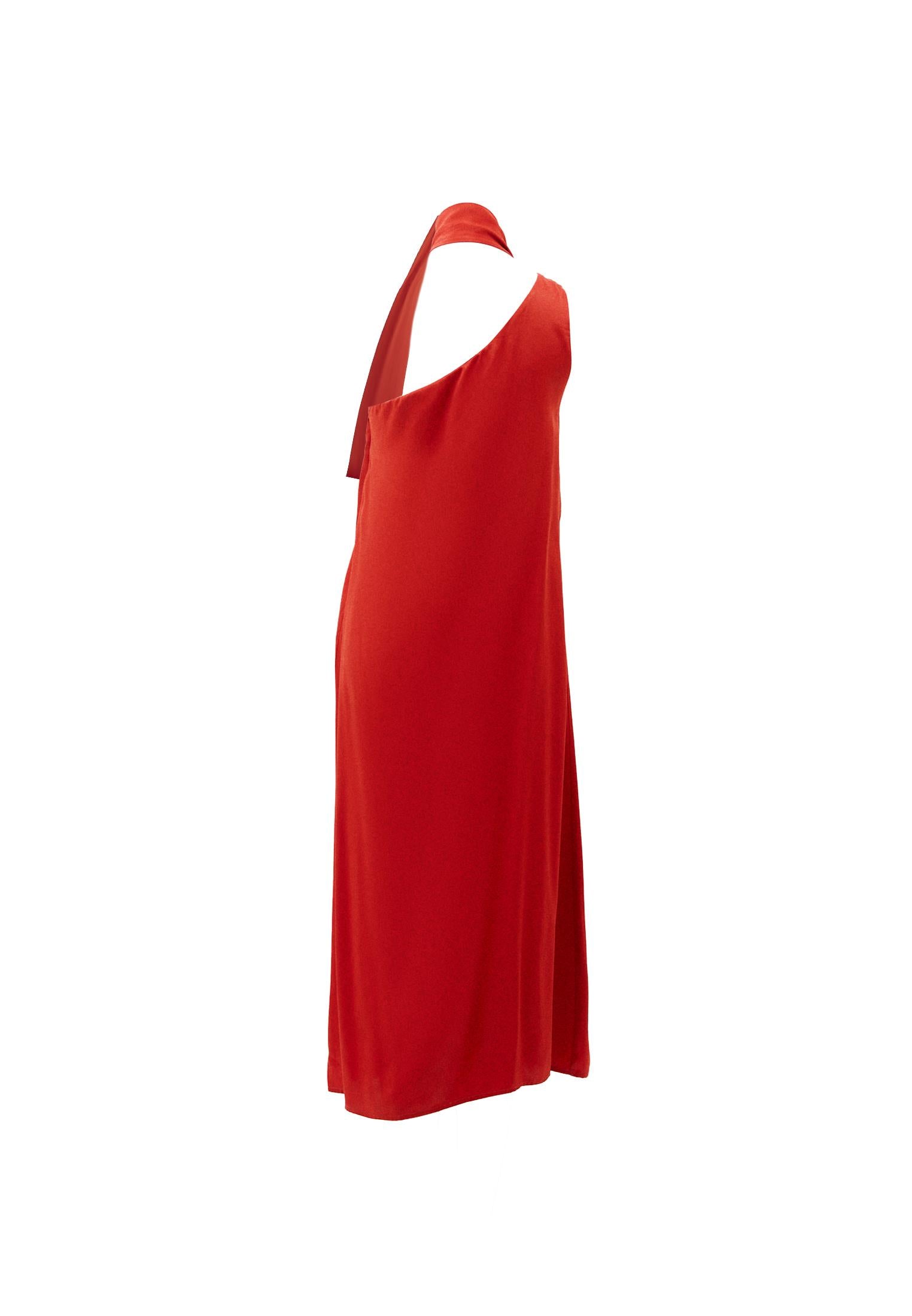 Asymmetric Collar Viscose Dress - FIRE WHIRL