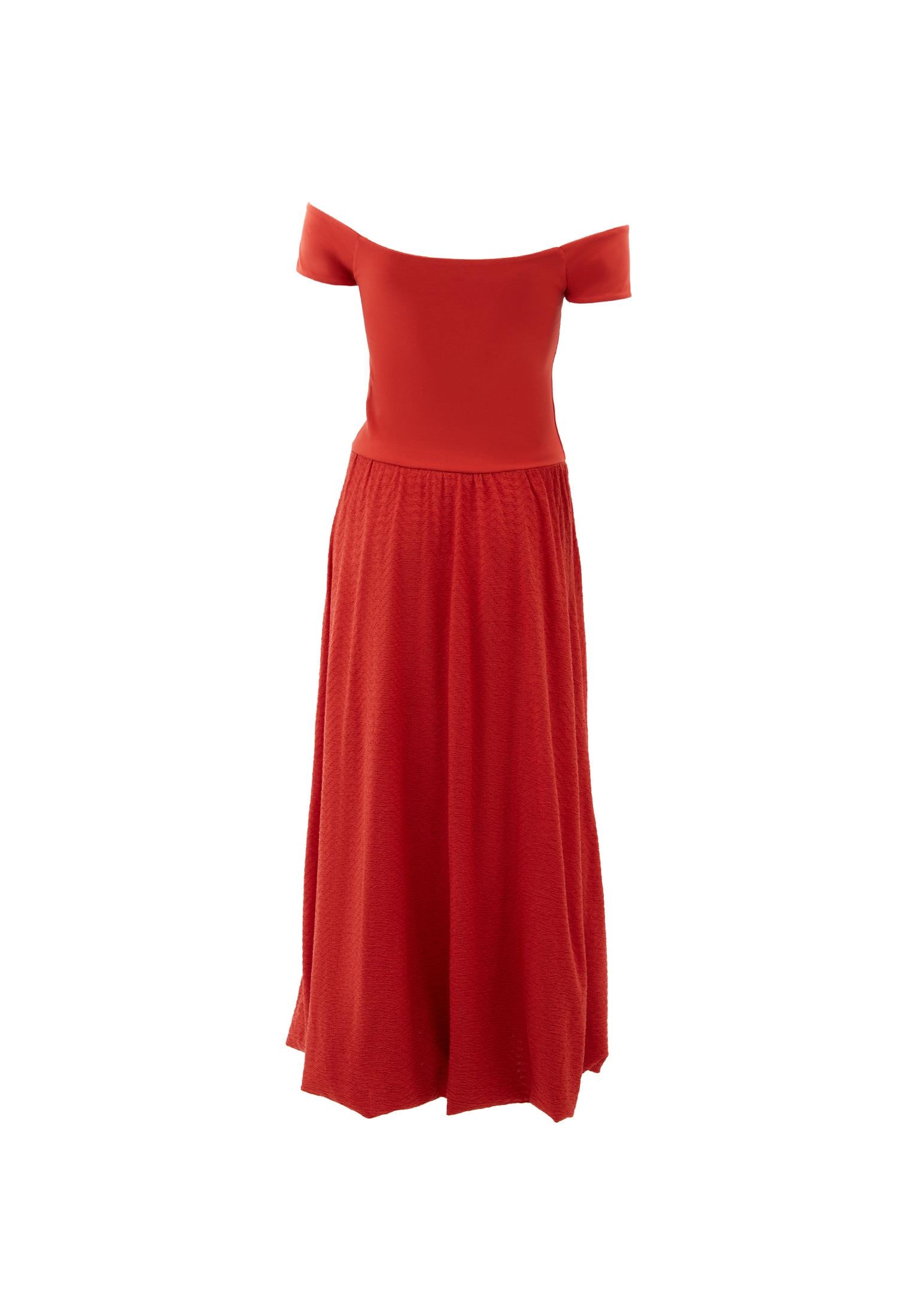 Off Shoulder Balloon Form Midi Dress - FIRE WHIRL