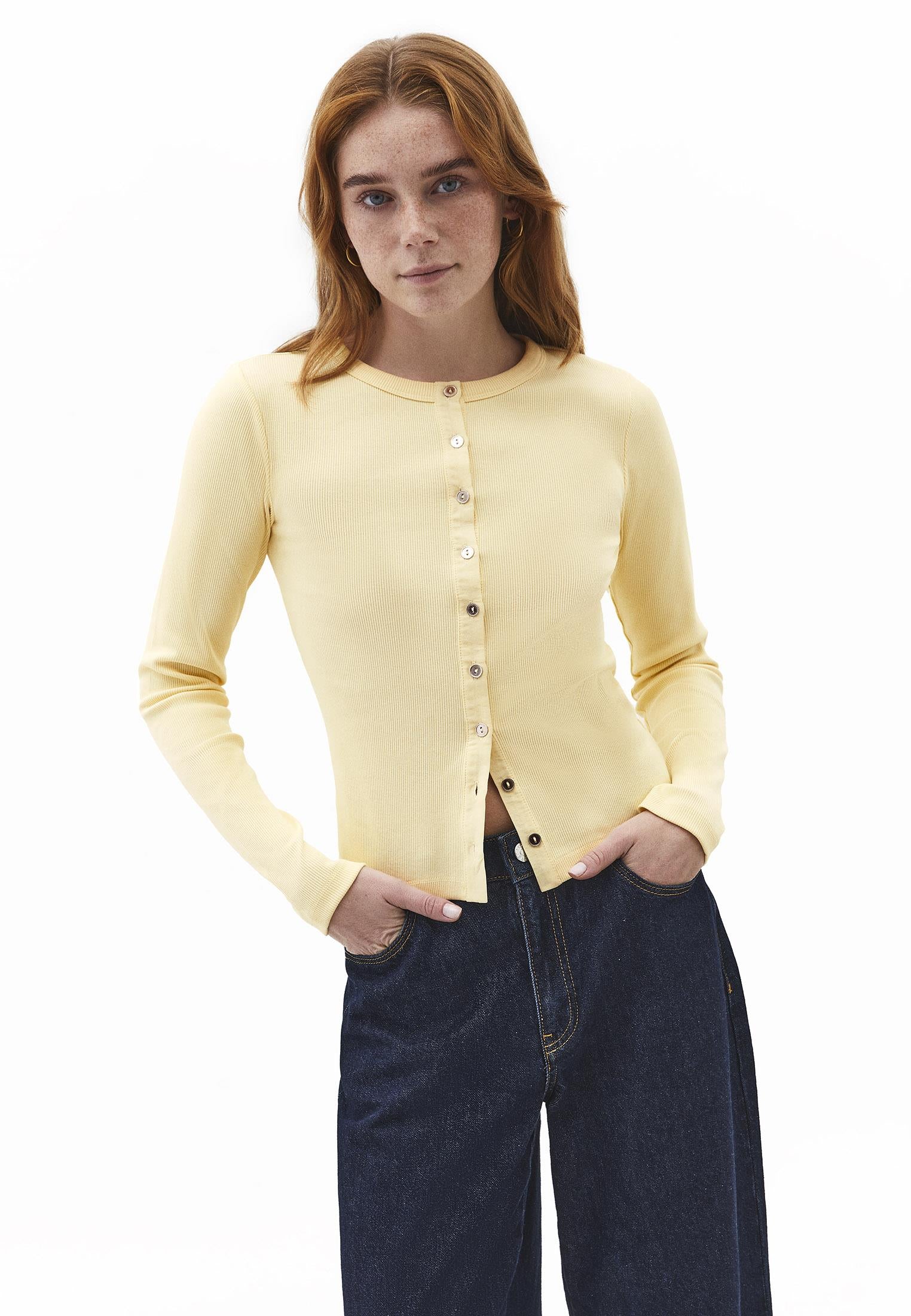 Button Detailed Crew Neck Long Sleeve T-Shirt - FLAN
