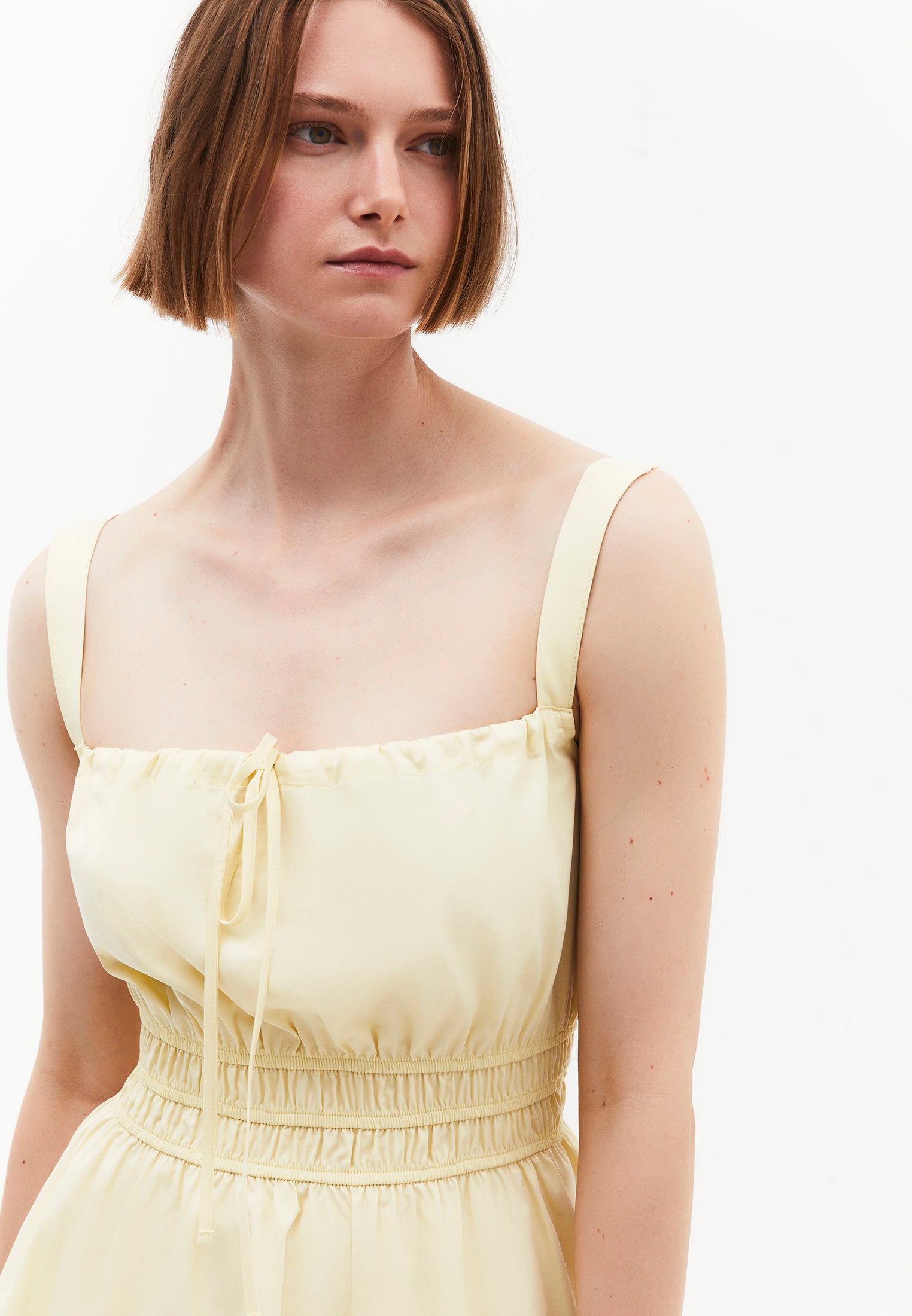 Strappy Square Neckline Short Dress With Bow And Gathered Details - FLAN