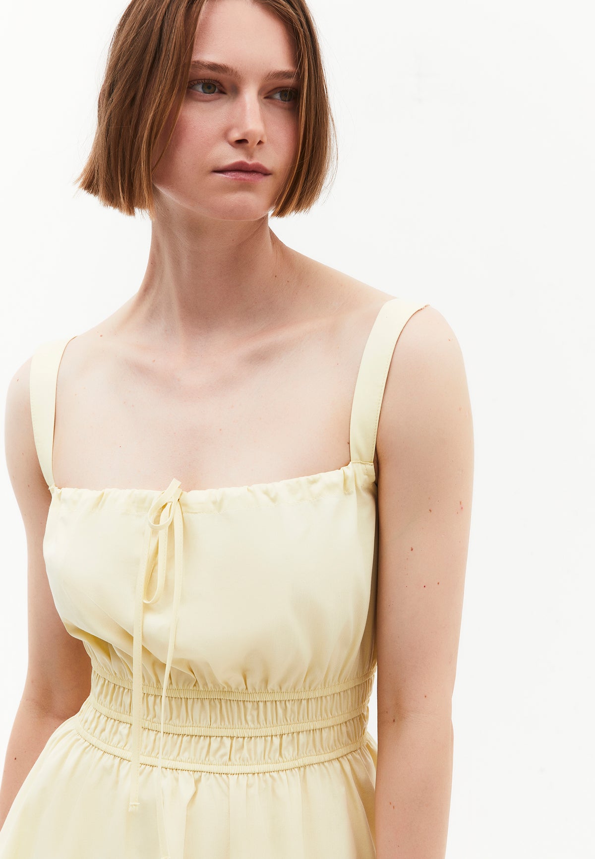 Strappy Square Neckline Short Dress With Bow And Gathered Details - FLAN
