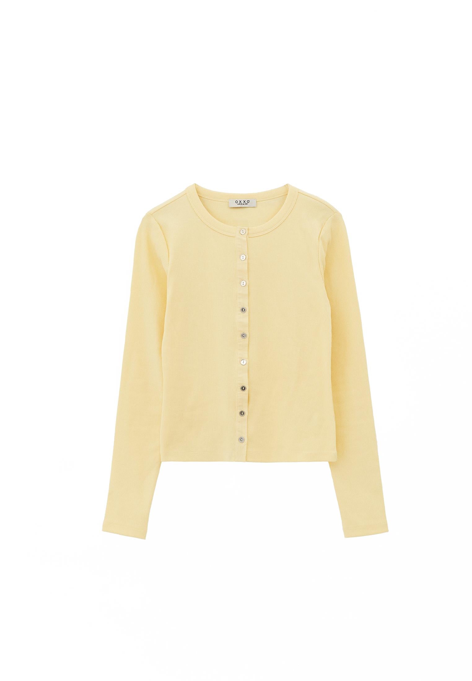 Button Detailed Crew Neck Long Sleeve T-Shirt - FLAN