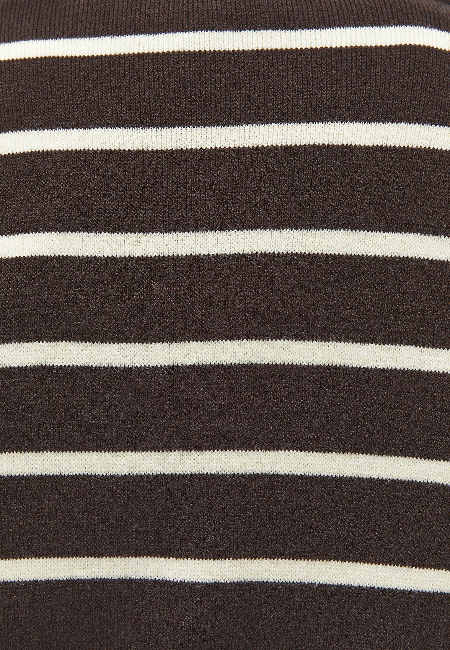 V Neck Striped Loose Knit Cardigan - CHOCOLATE BROWN/FLAN