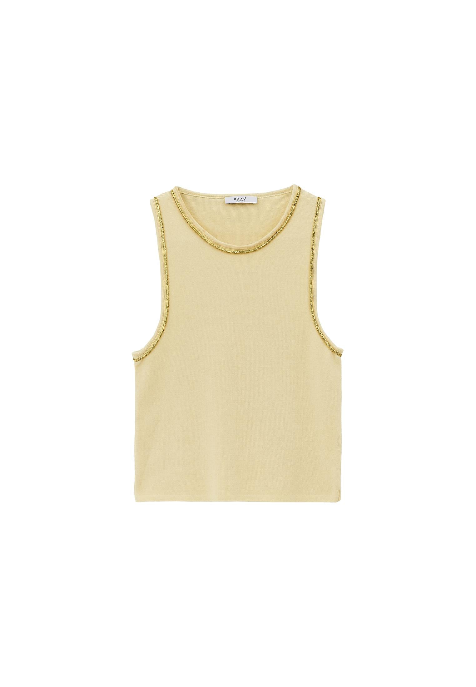 Glittery Crew Neck Sleeveless Tank Top - FLAN