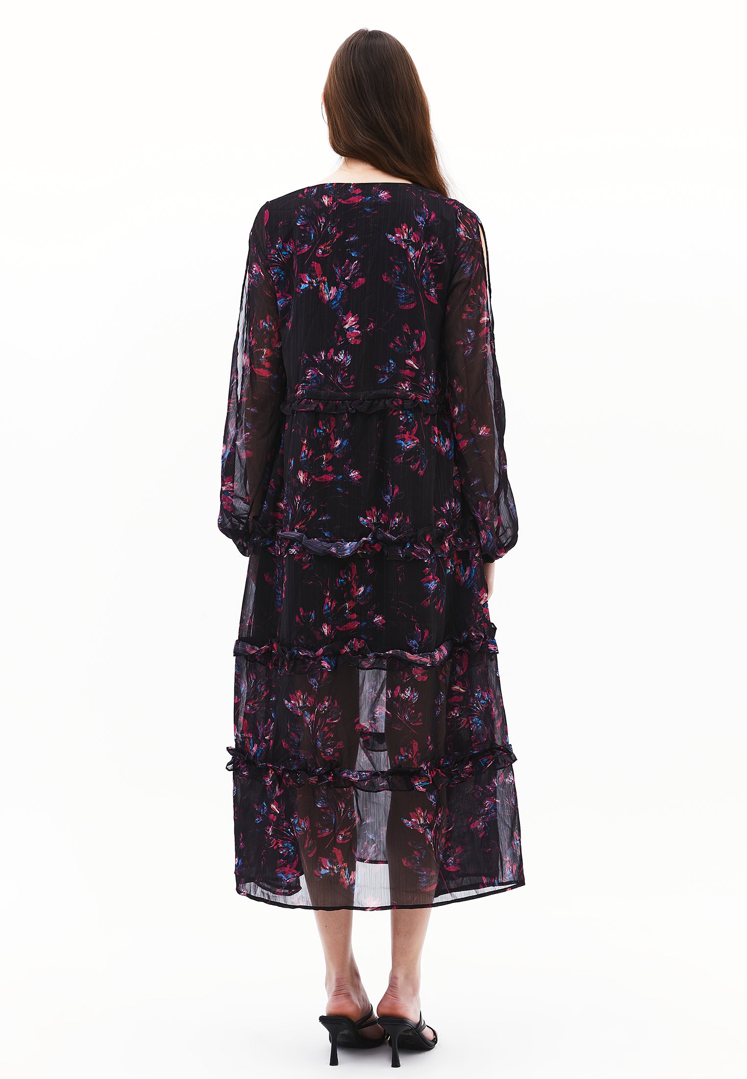 Long Dress With Slit And Tie - FLORAL COMB