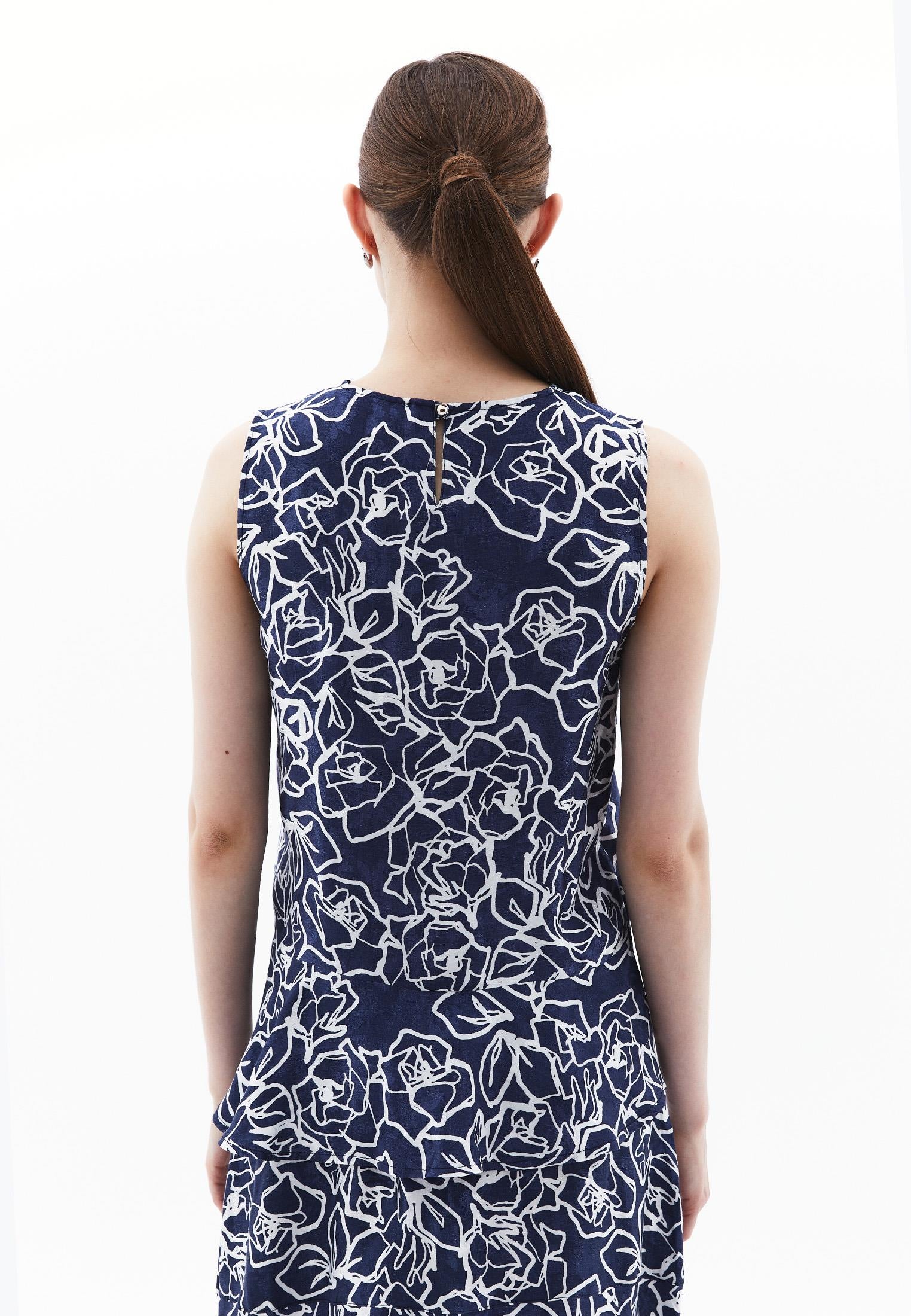 Boat Neck Sleeveless Blouse - FLORAL COMB