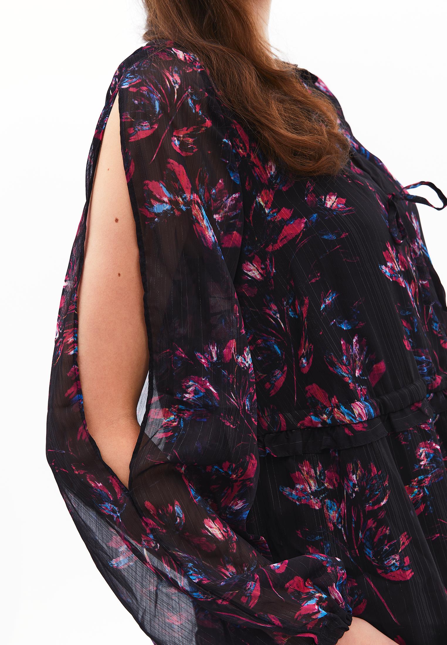 Long Dress With Slit And Tie - FLORAL COMB