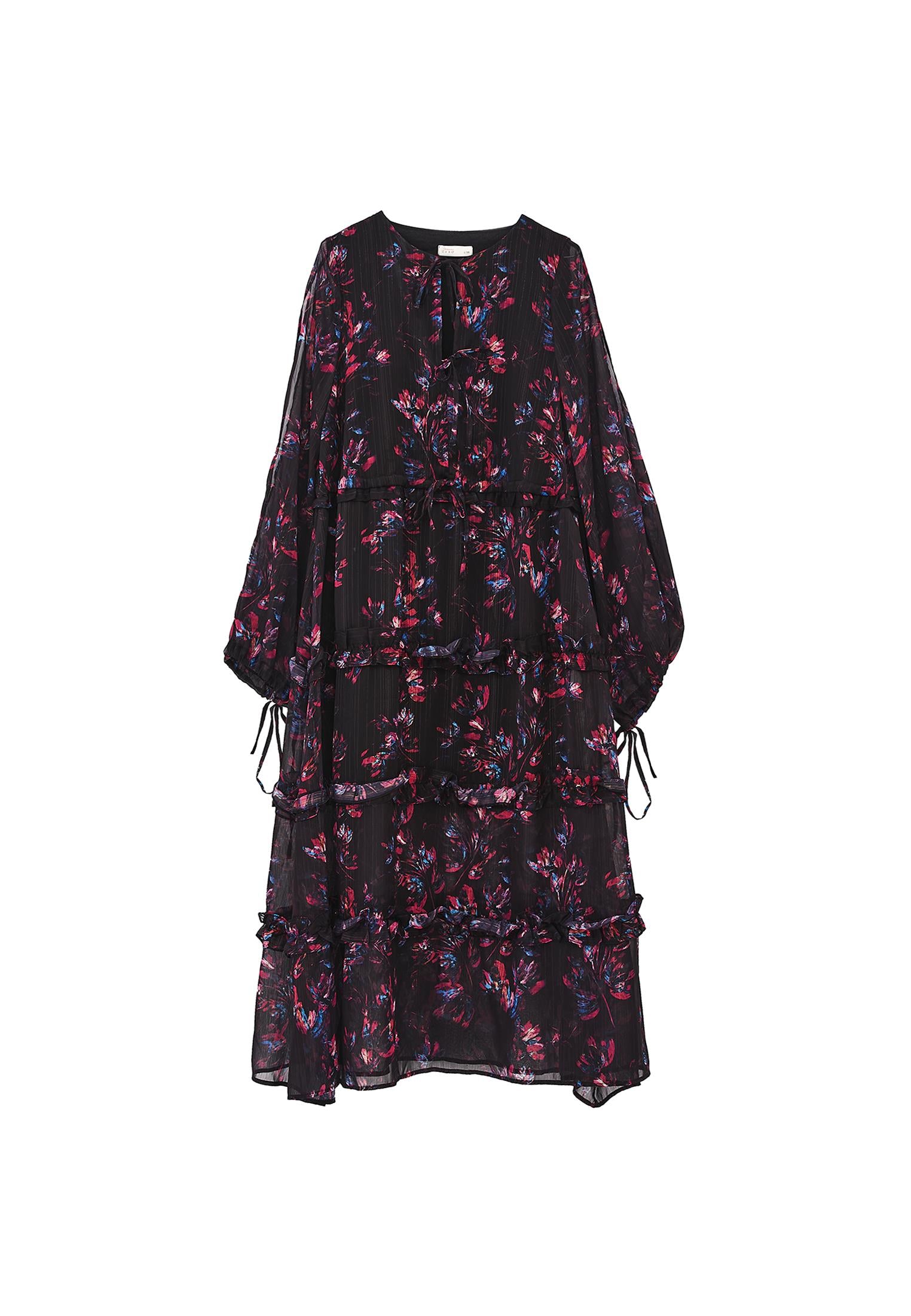 Long Dress With Slit And Tie - FLORAL COMB