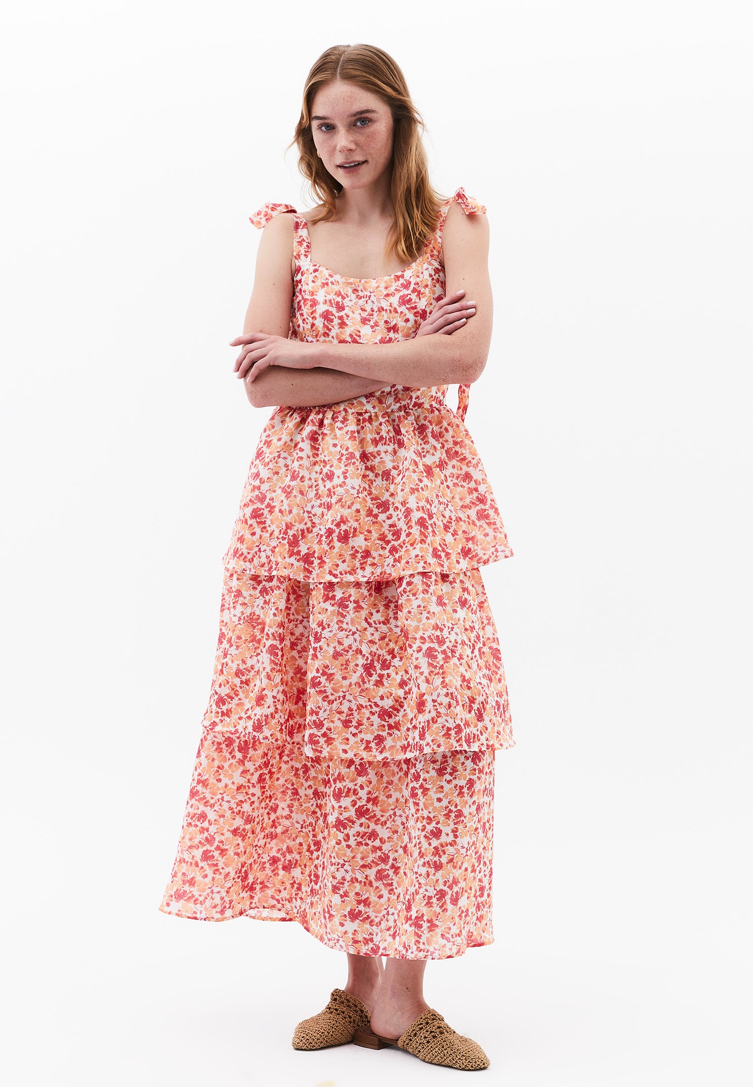 Long Dress With Wide Neck And Smocked Detail - FLORAL PRINT