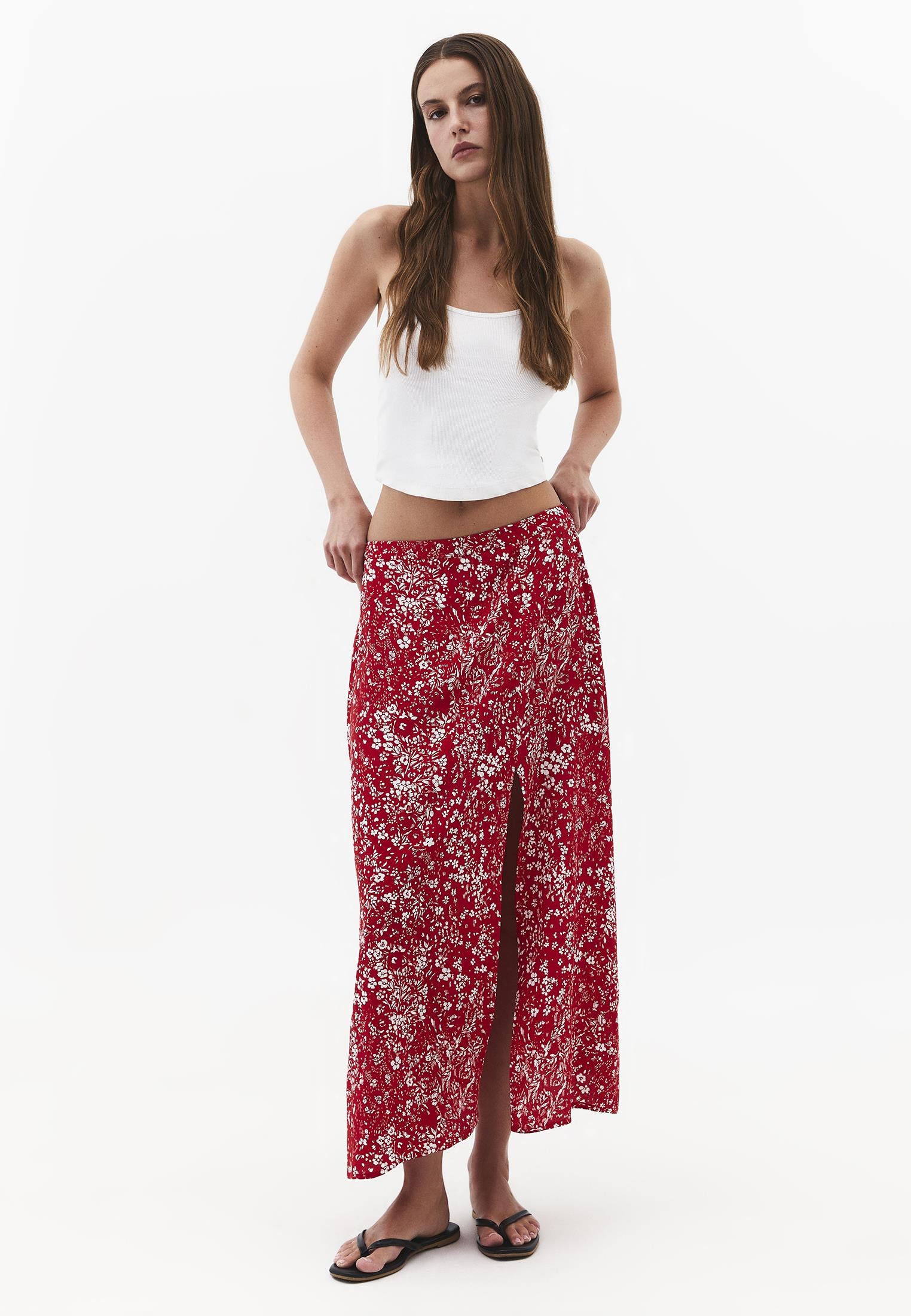 High Waist Printed Flared Midi Skirt - FLORAL PRINT
