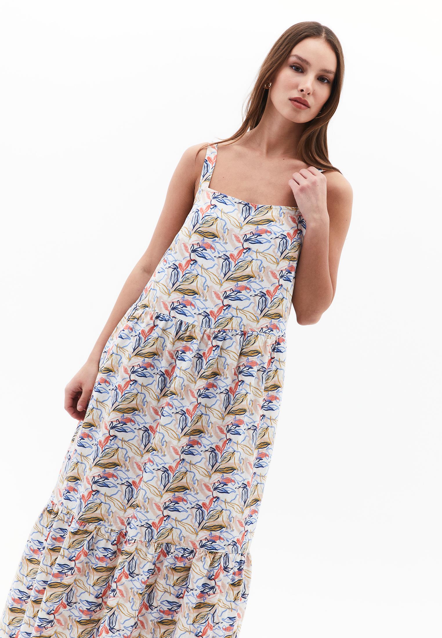 Women's Square Neck Sleeveless Flared Long Dress - FLORAL PRINT