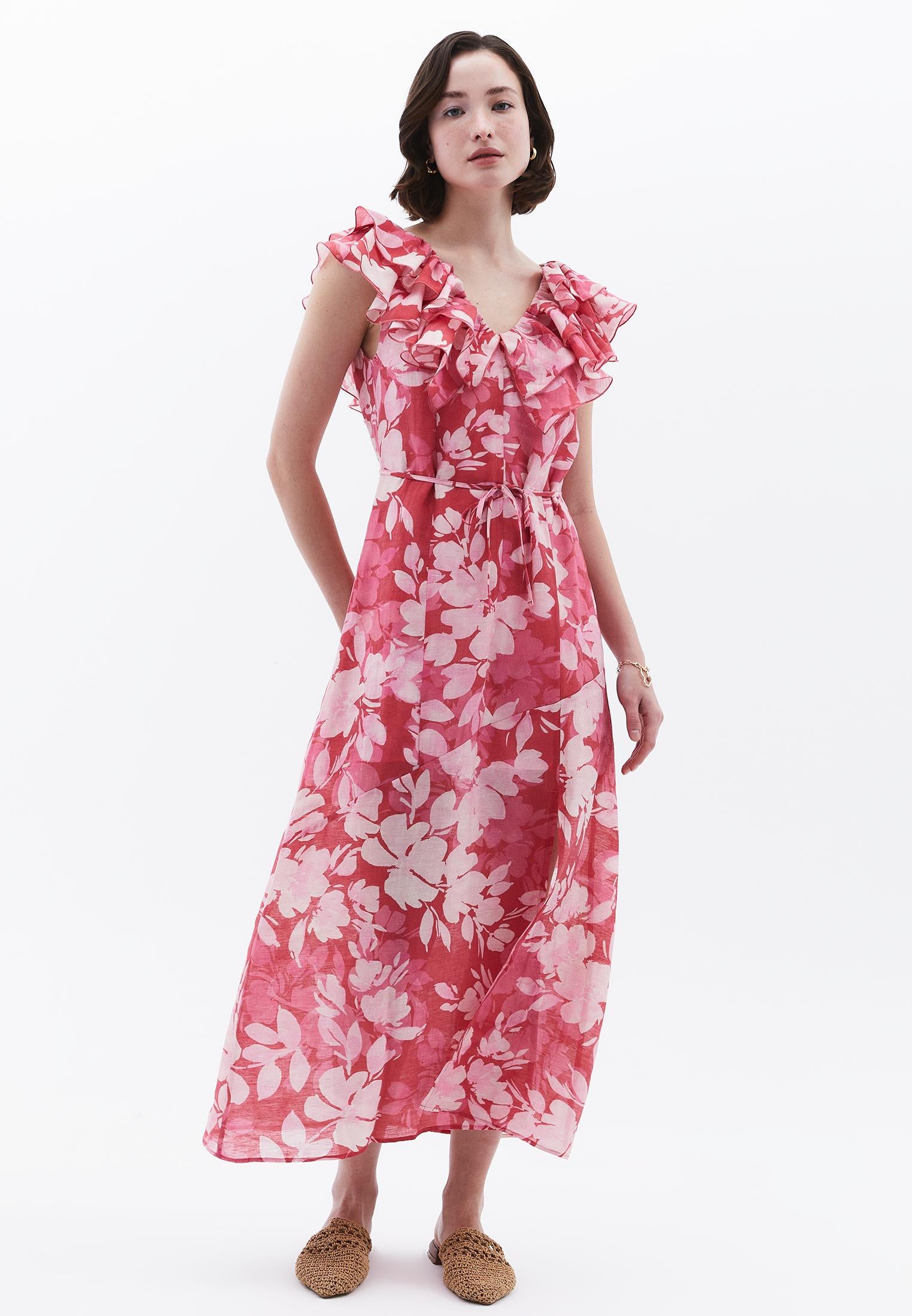 Long Dress With Wide Neck And Smocked Detail - FLORAL PRINT