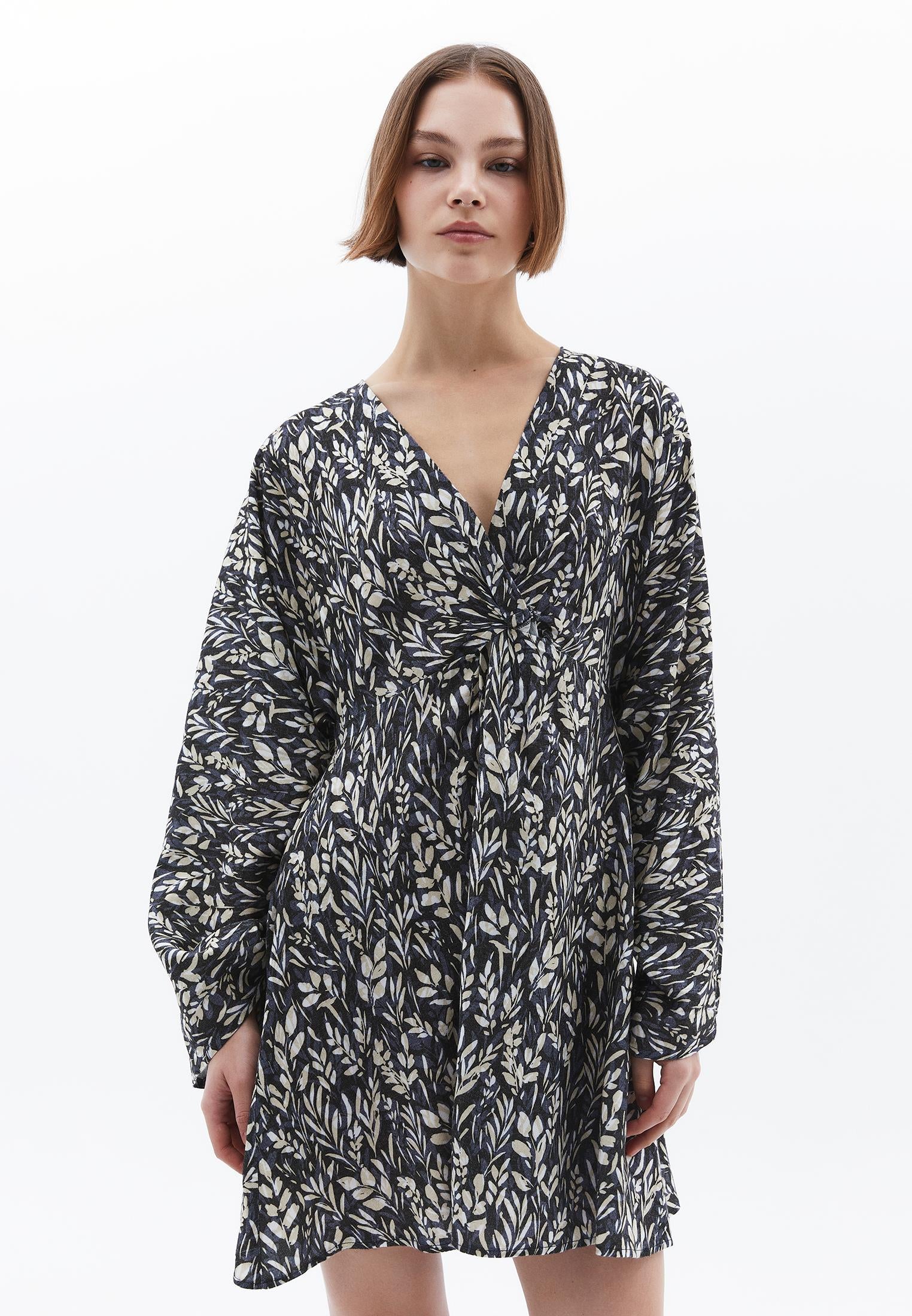 A-Line Kimono Sleeve Dress - FLORAL PRINT