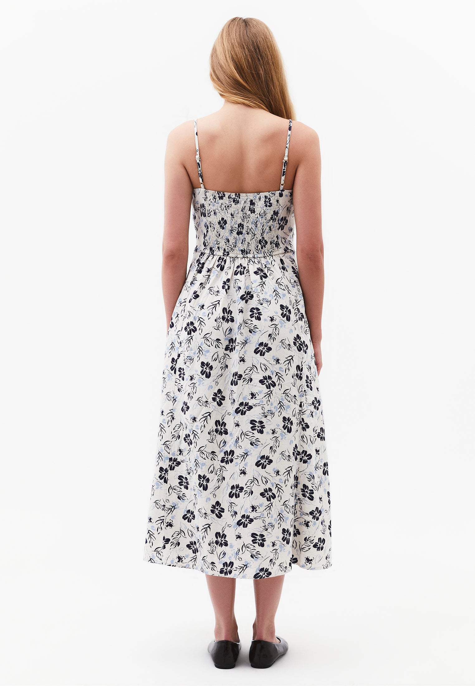 Square Neck Flared Midi Dress - FLORAL PRINT