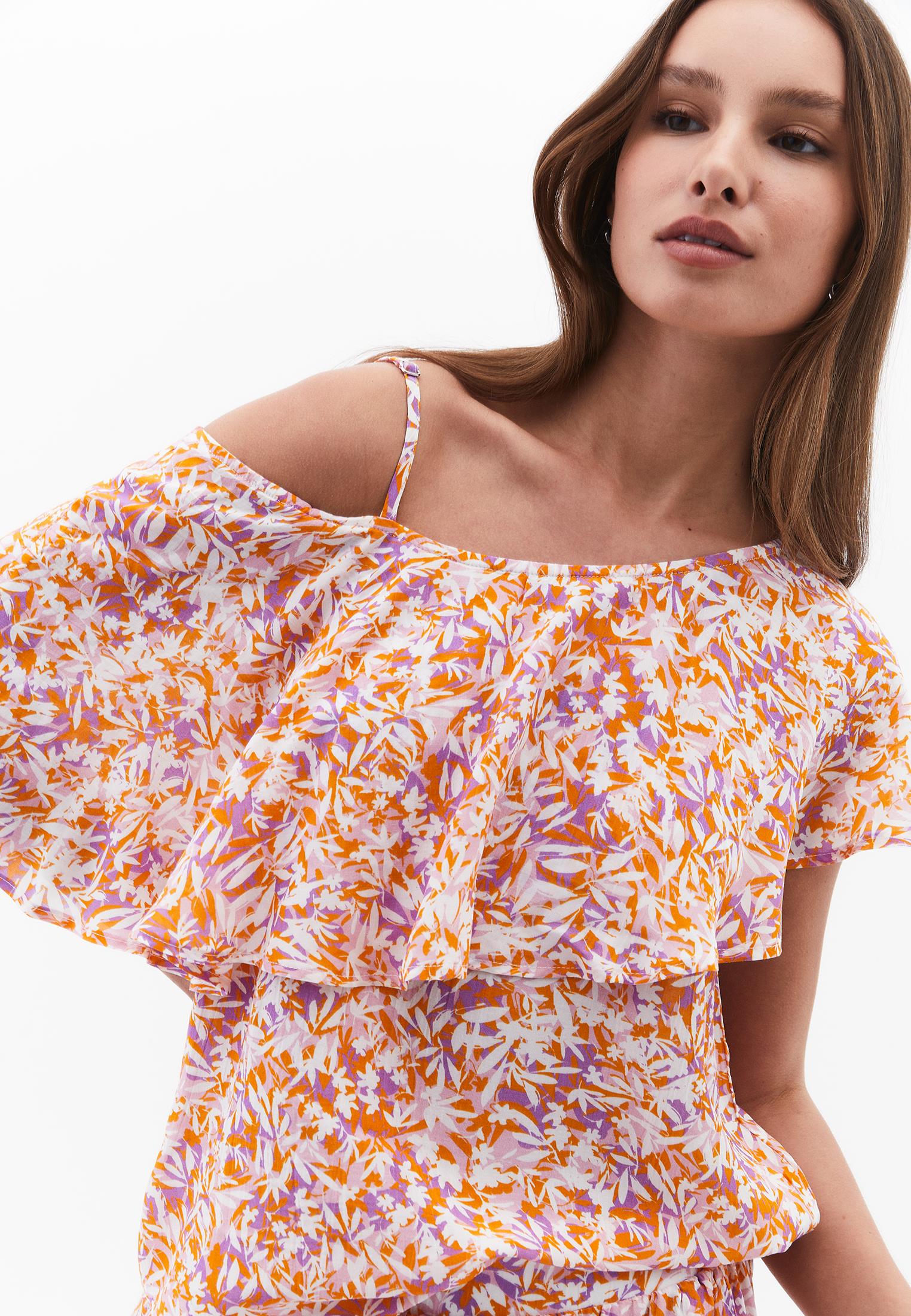 Low Shoulder Sleeveless Ruffle Detailed Blouse - FLORAL PRINT