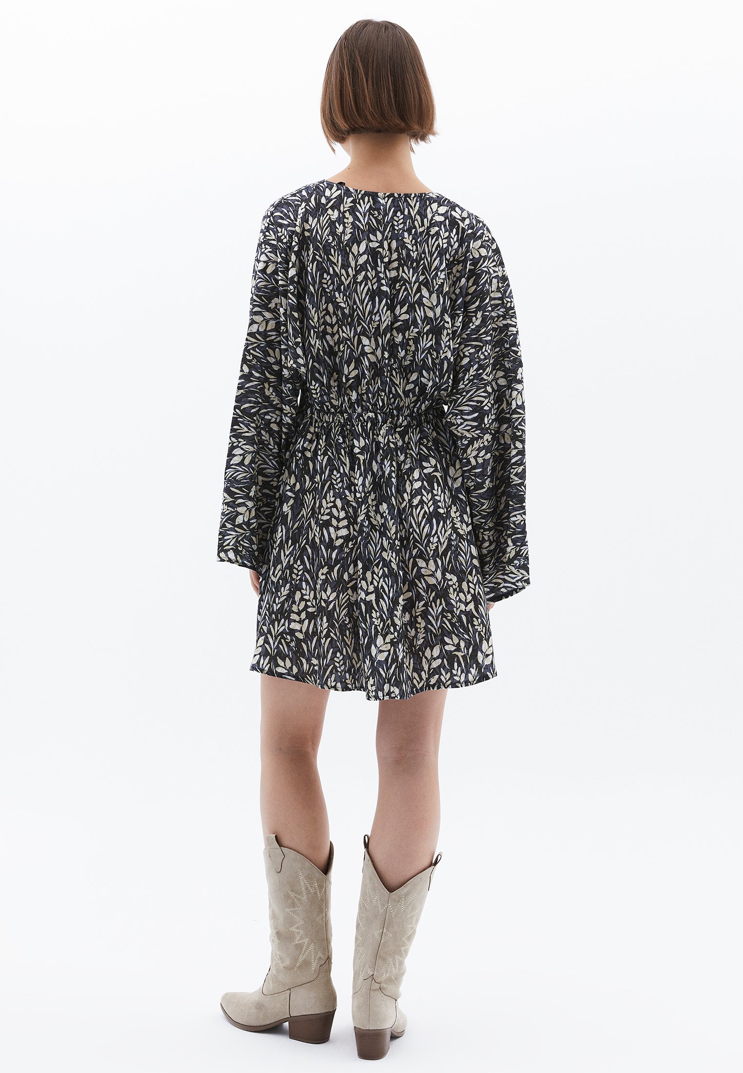 A-Line Kimono Sleeve Dress - FLORAL PRINT