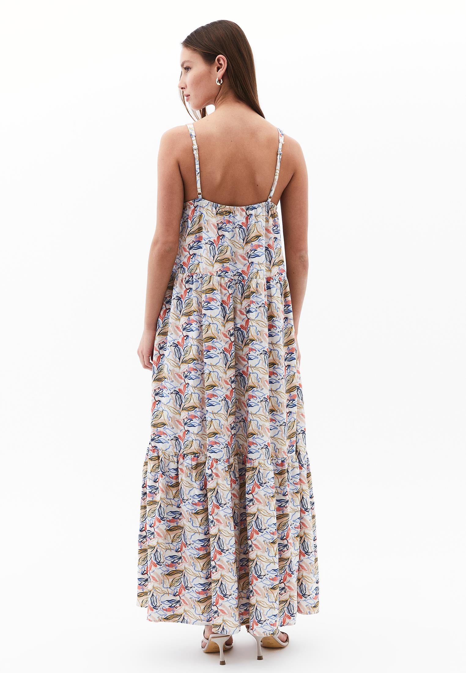 Women's Square Neck Sleeveless Flared Long Dress - FLORAL PRINT
