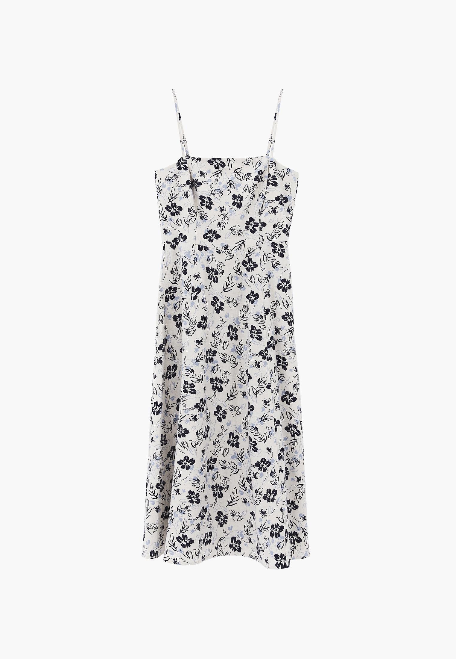 Square Neck Flared Midi Dress - FLORAL PRINT