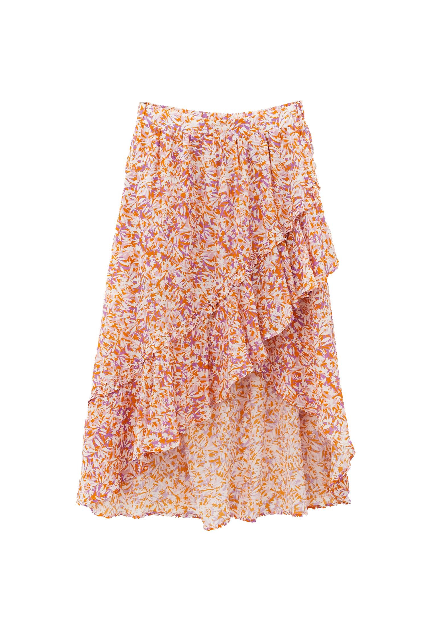 Long High Waist Ruffled A-Line Skirt - FLORAL PRINT