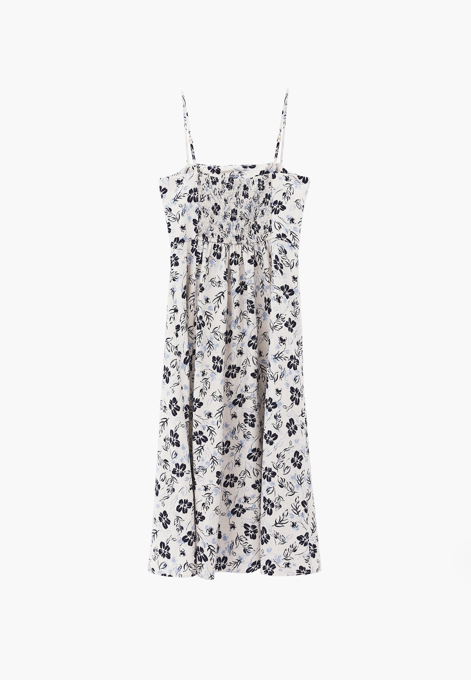 Square Neck Flared Midi Dress - FLORAL PRINT