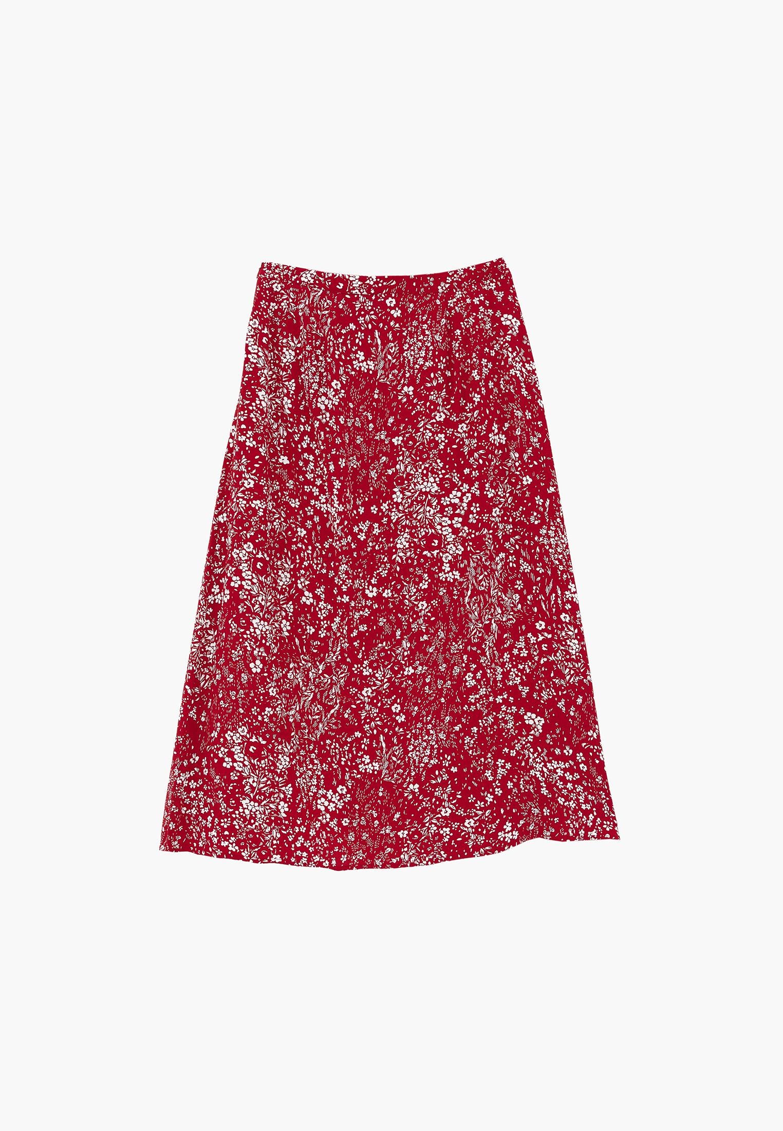 High Waist Printed Flared Midi Skirt - FLORAL PRINT