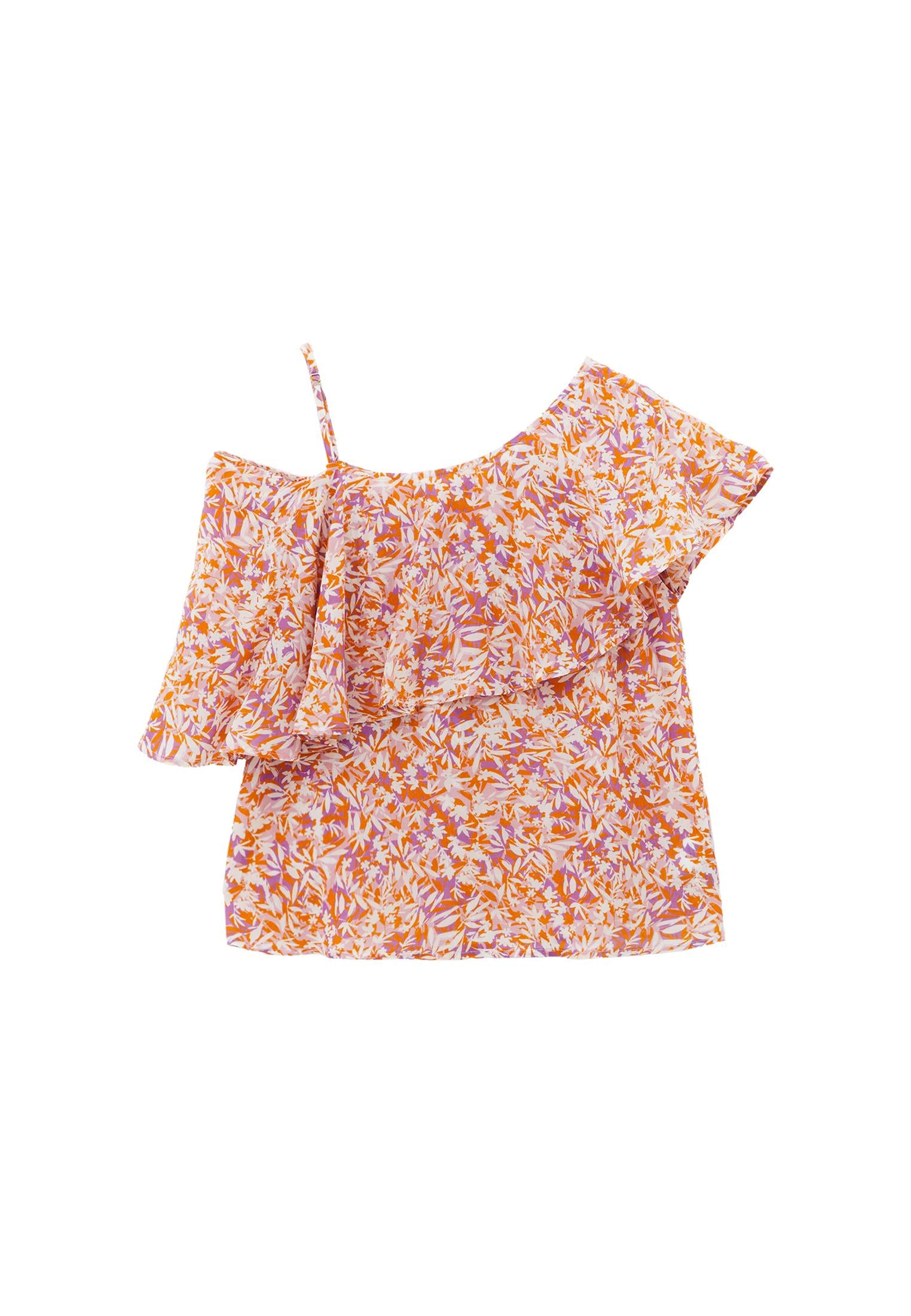 Low Shoulder Sleeveless Ruffle Detailed Blouse - FLORAL PRINT