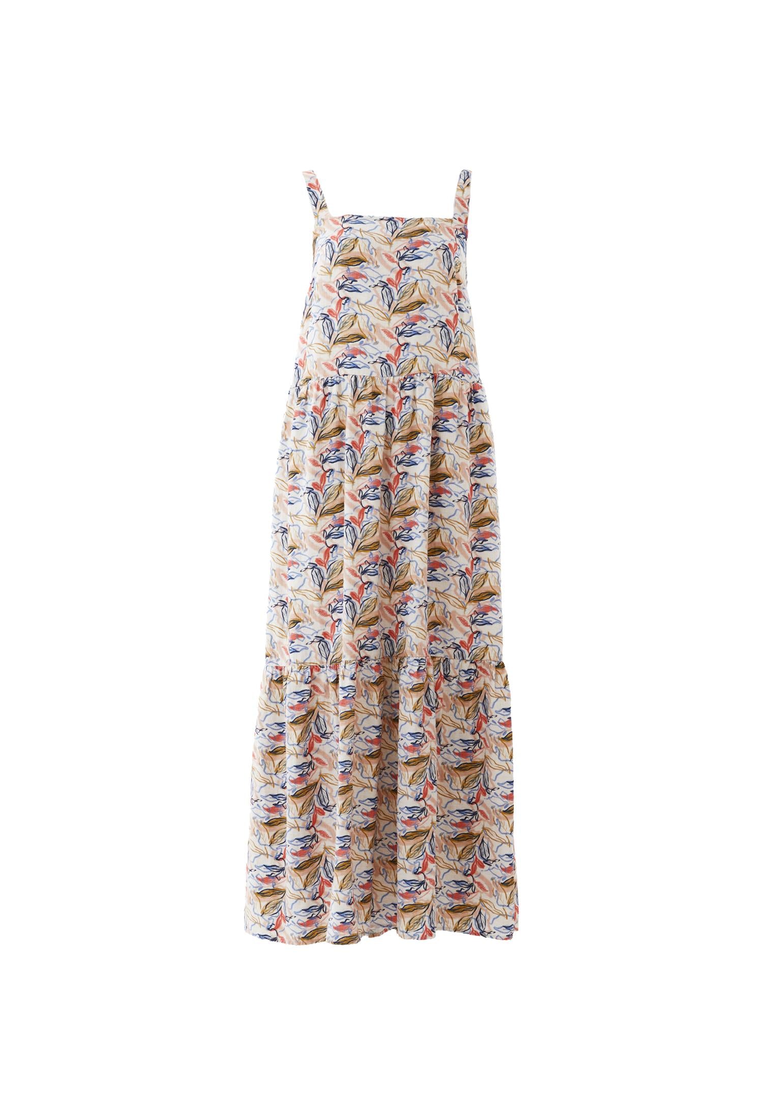 Women's Square Neck Sleeveless Flared Long Dress - FLORAL PRINT