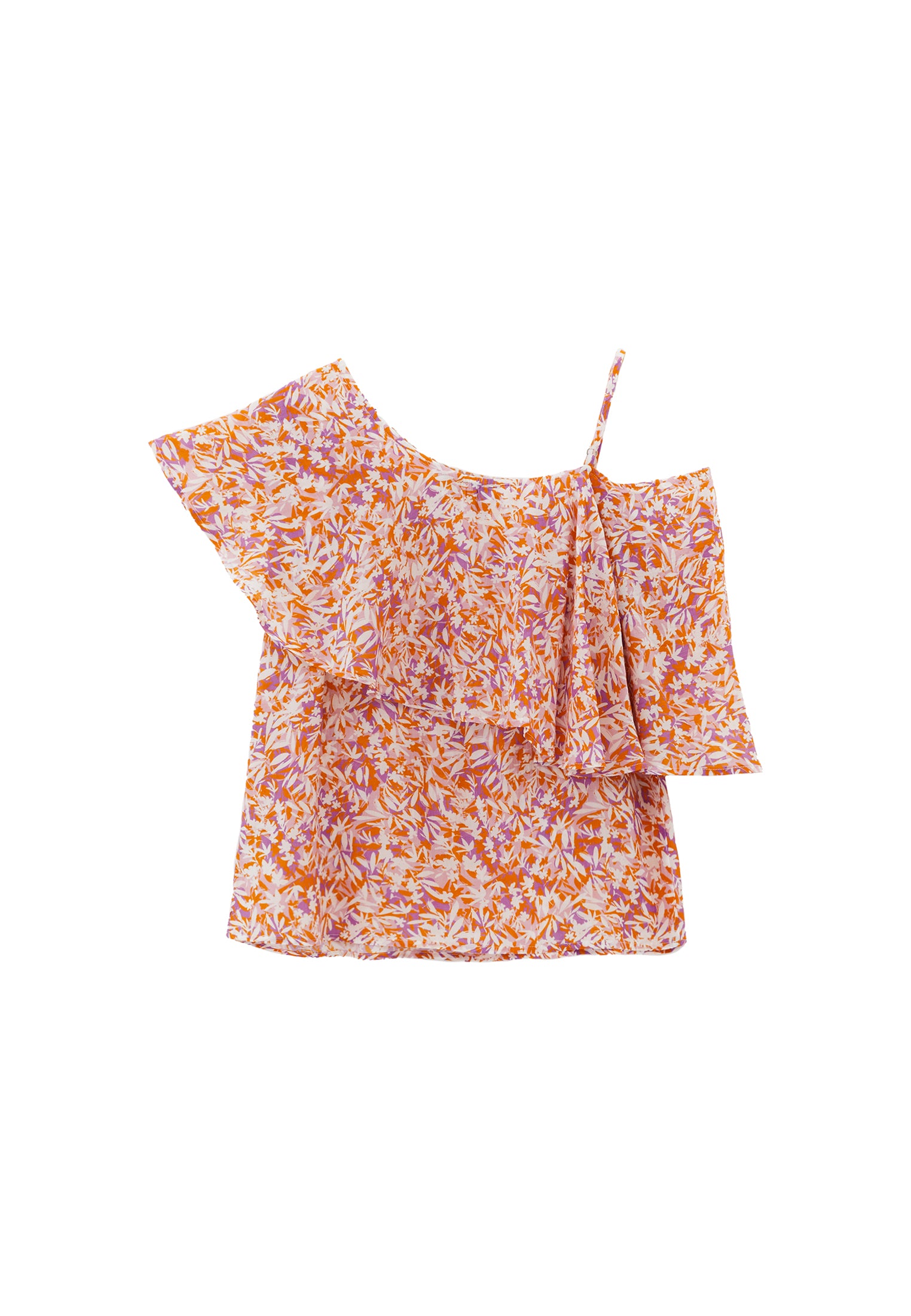 Low Shoulder Sleeveless Ruffle Detailed Blouse - FLORAL PRINT