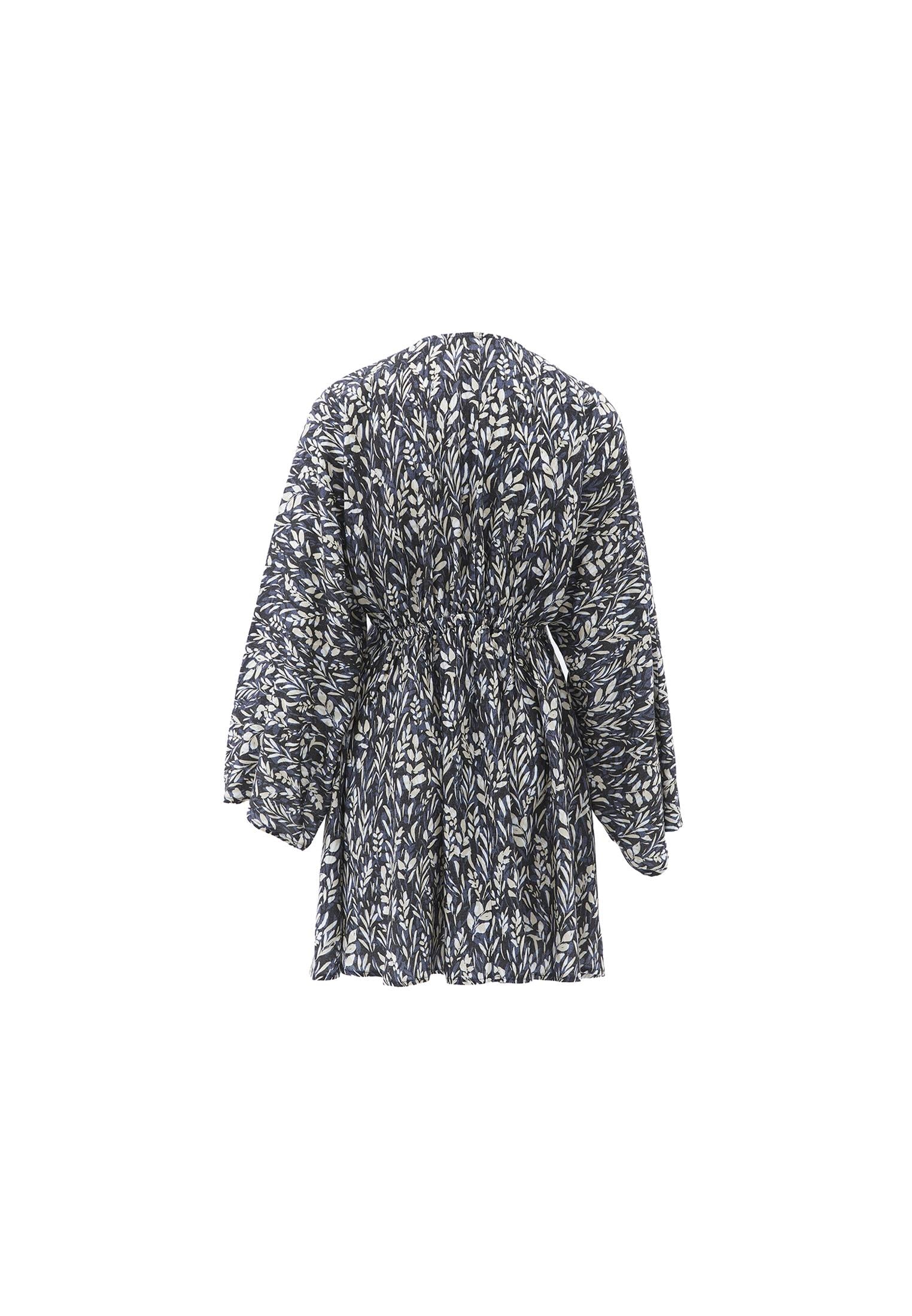A-Line Kimono Sleeve Dress - FLORAL PRINT