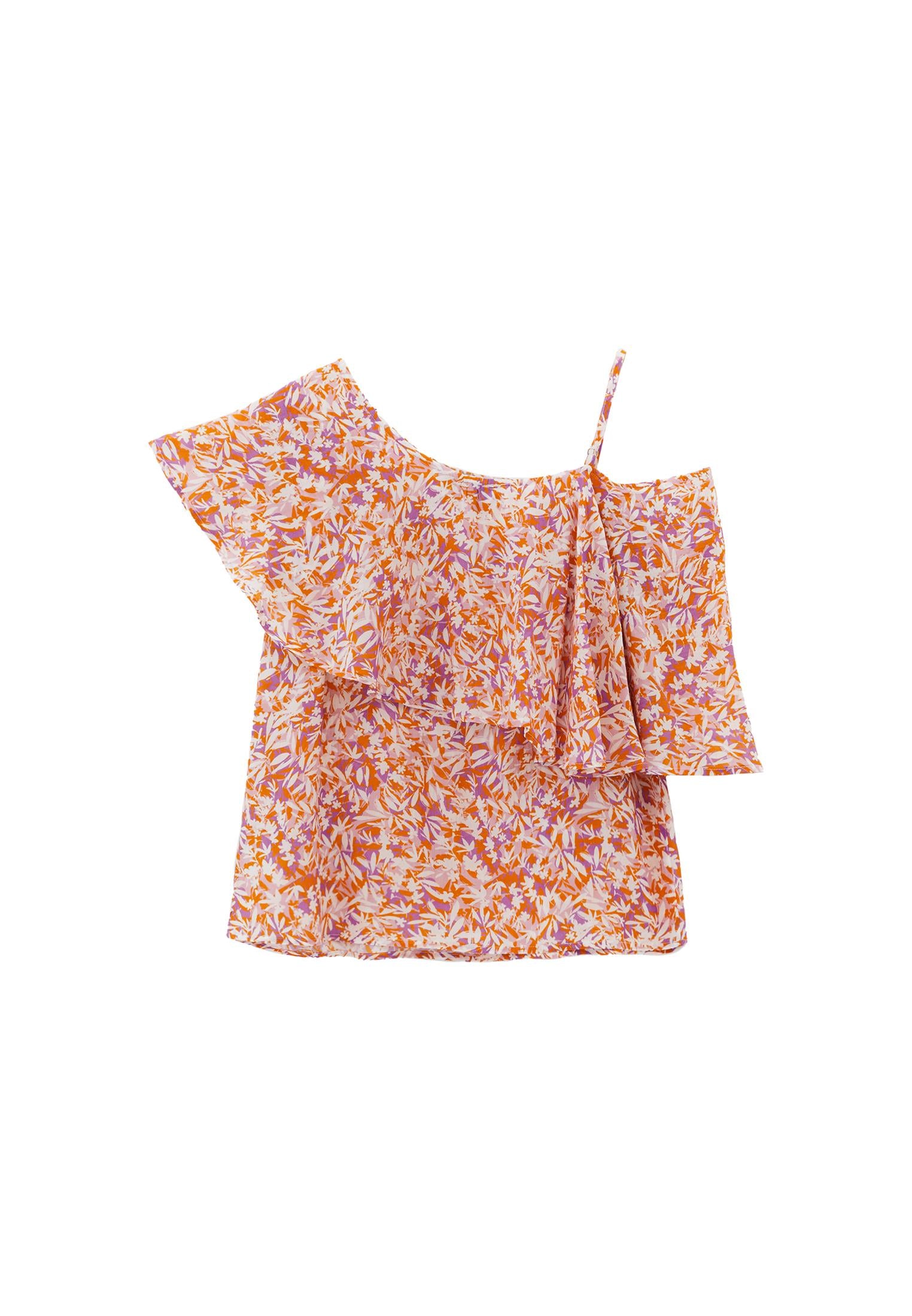 Low Shoulder Sleeveless Ruffle Detailed Blouse - FLORAL PRINT
