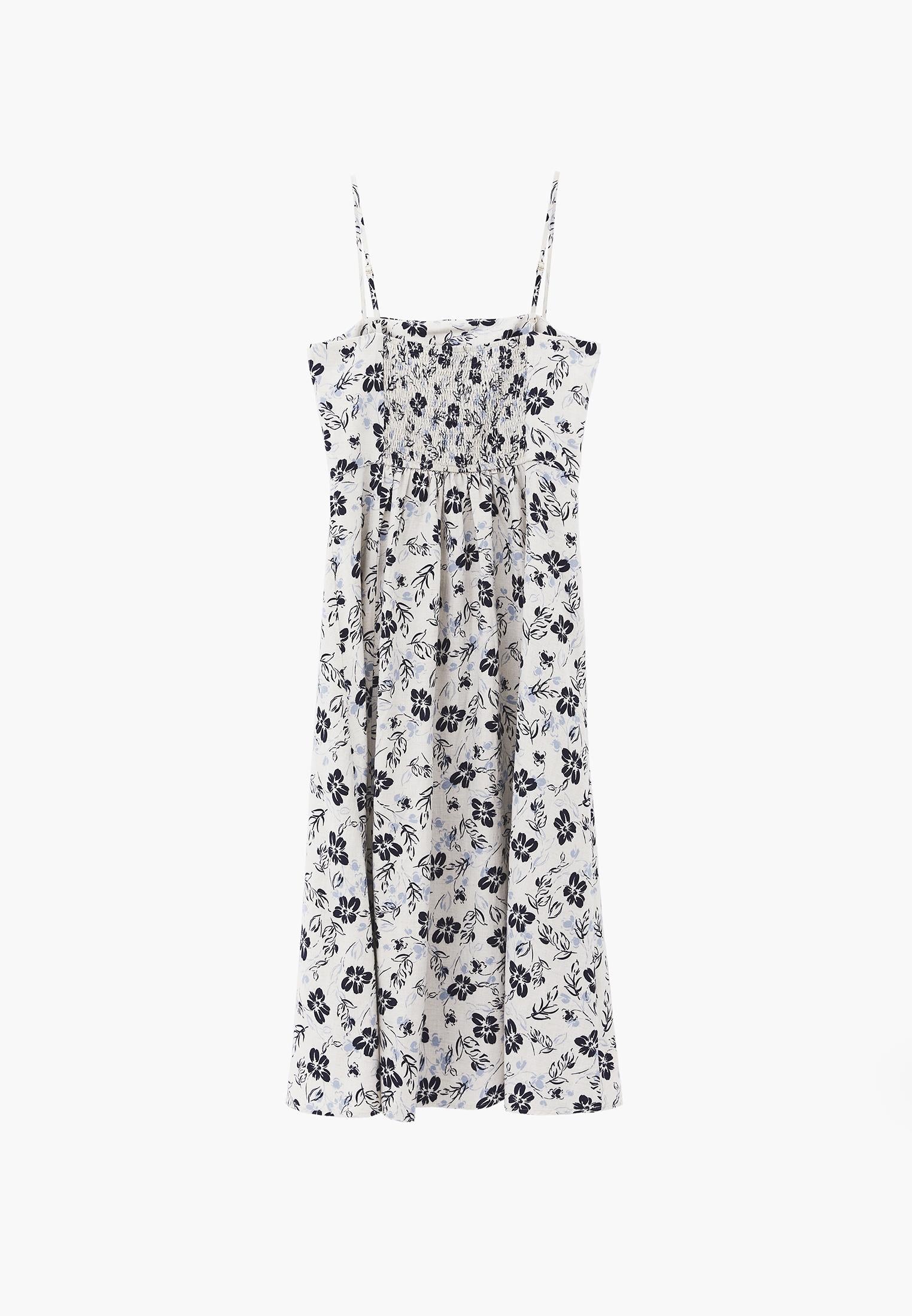 Square Neck Flared Midi Dress - FLORAL PRINT