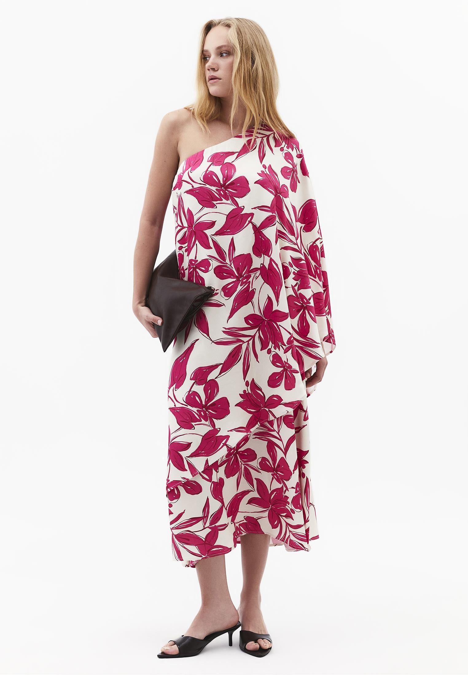 Asymmetric One Shoulder Long Dress - FLOWER COMB