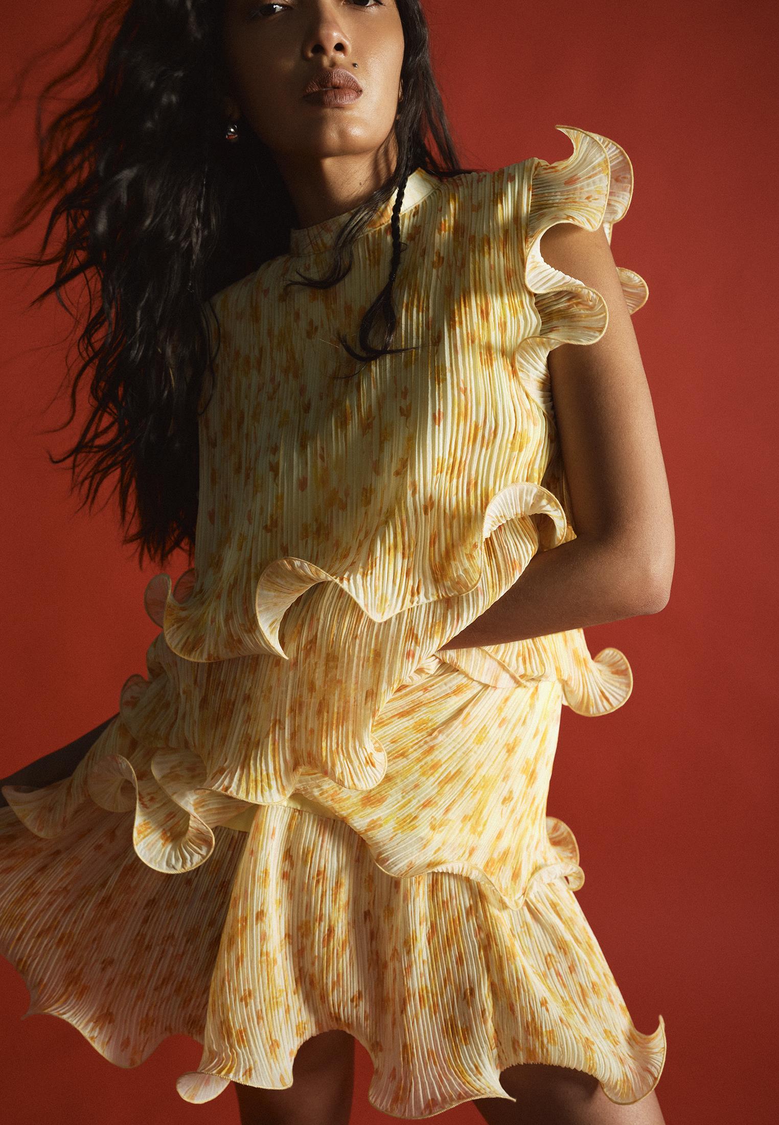 Pleated Sleeveless Dress - FLOWER COMB