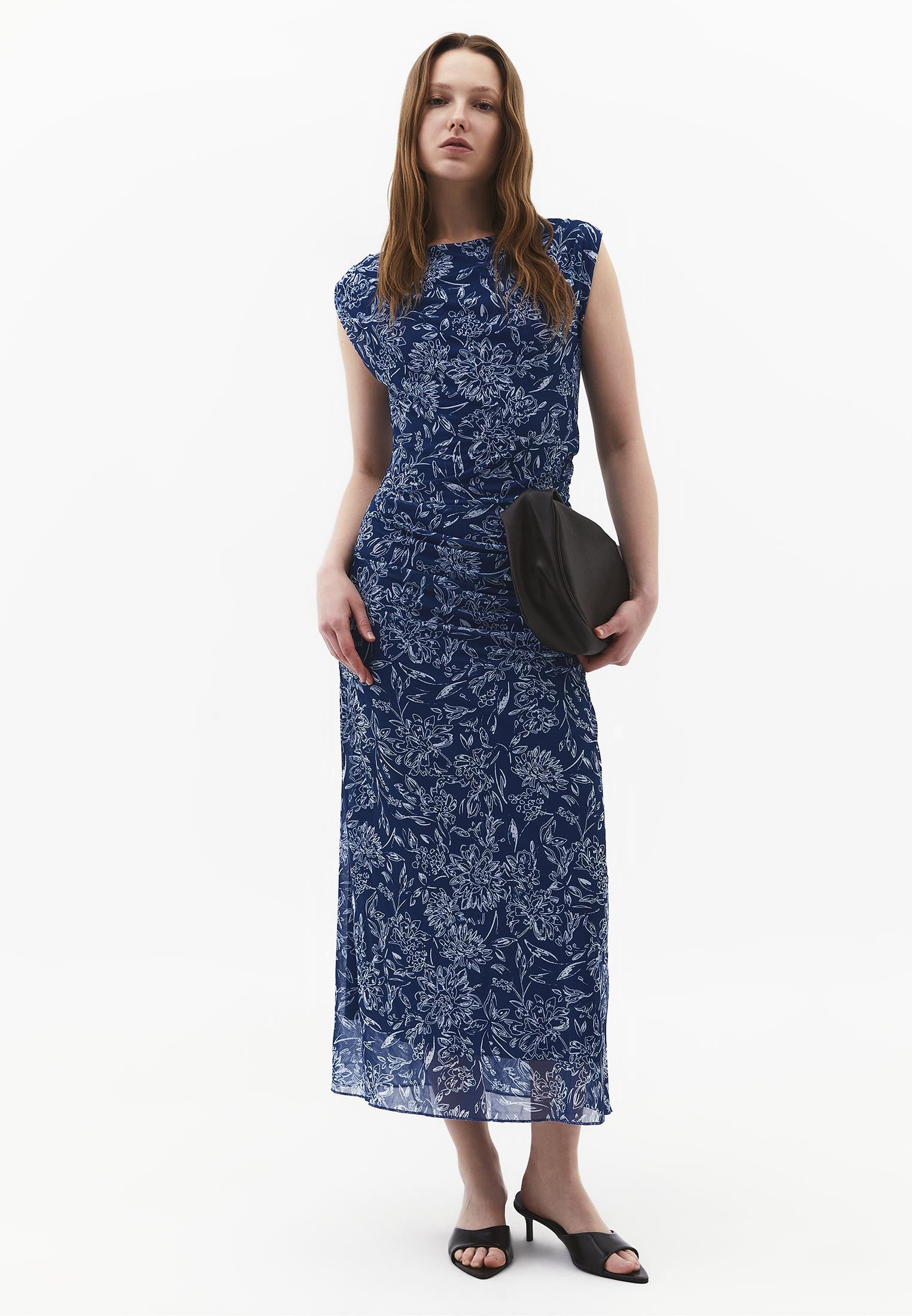 Bodycon Off Shoulder Ruched Long Dress - FLOWER COMB