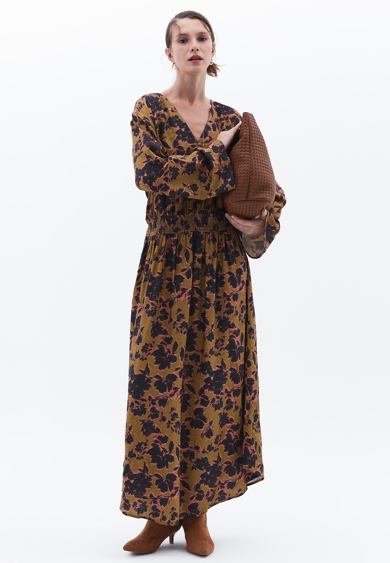 Flared Long Dress - FLOWER COMB