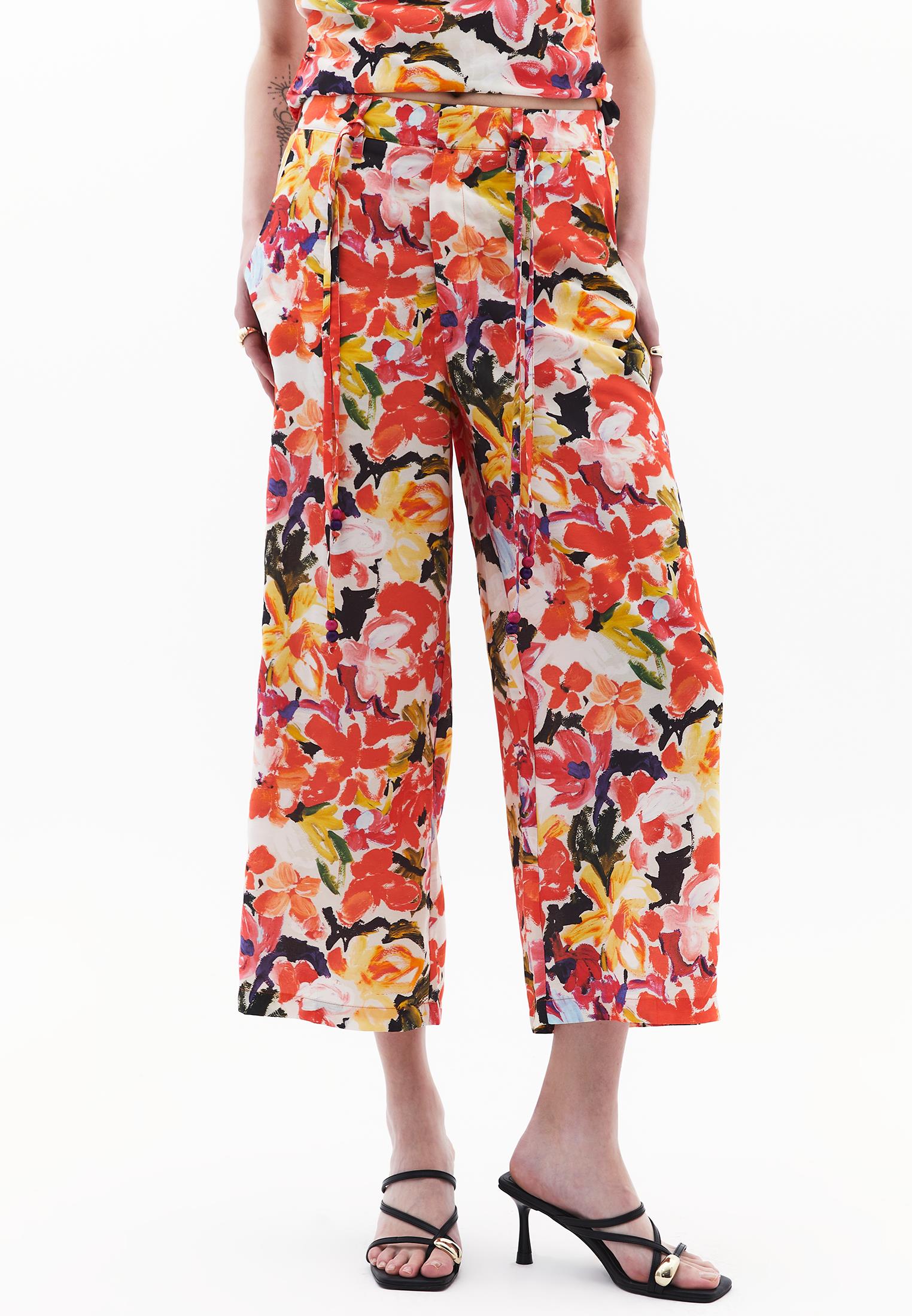 Wide Leg Midi Pants - FLOWER COMB