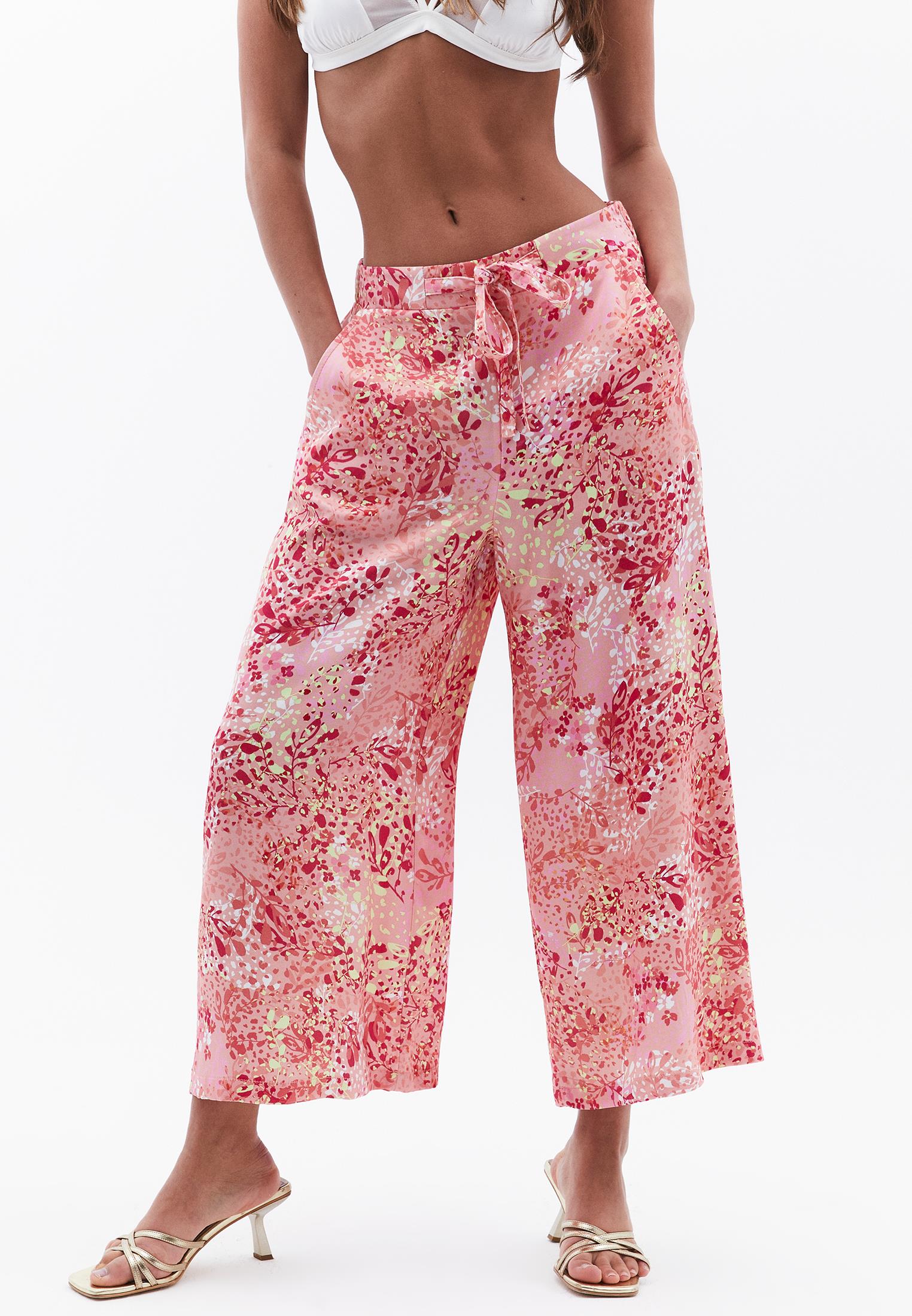 Wide Leg Printed High Waist Pants - FLOWER COMB