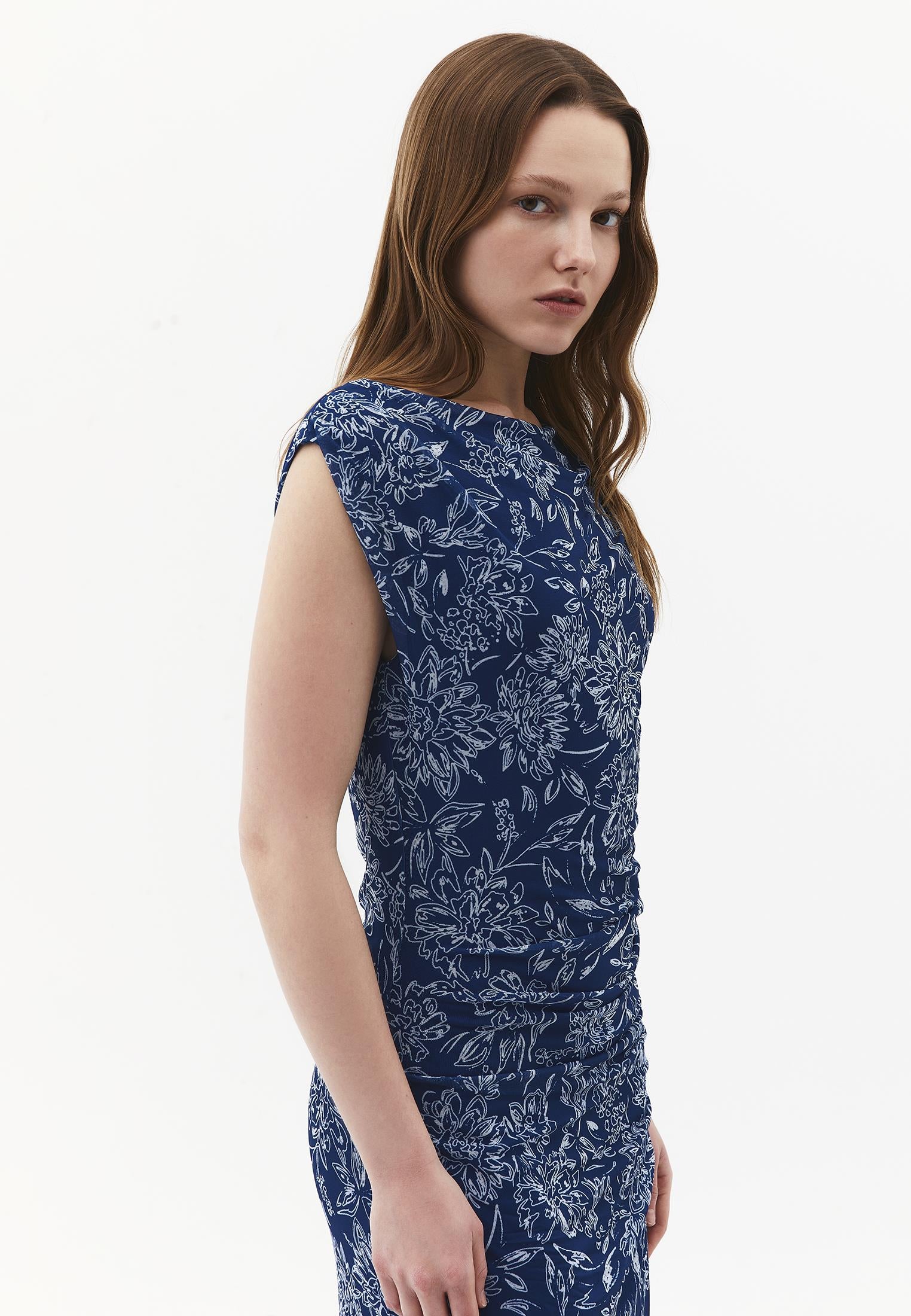 Bodycon Off Shoulder Ruched Long Dress - FLOWER COMB