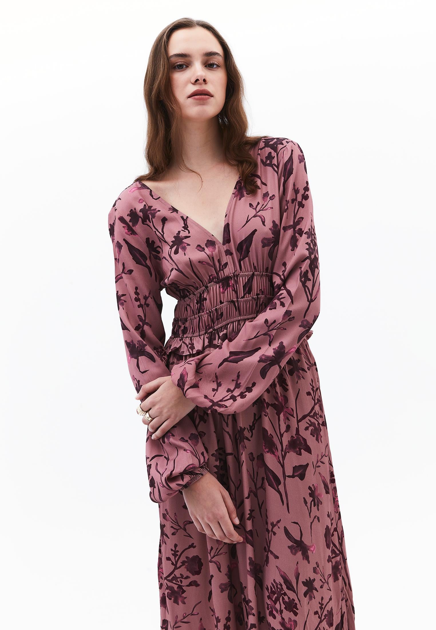 Ruffled Long Sleeve Dress - FLOWER COMB