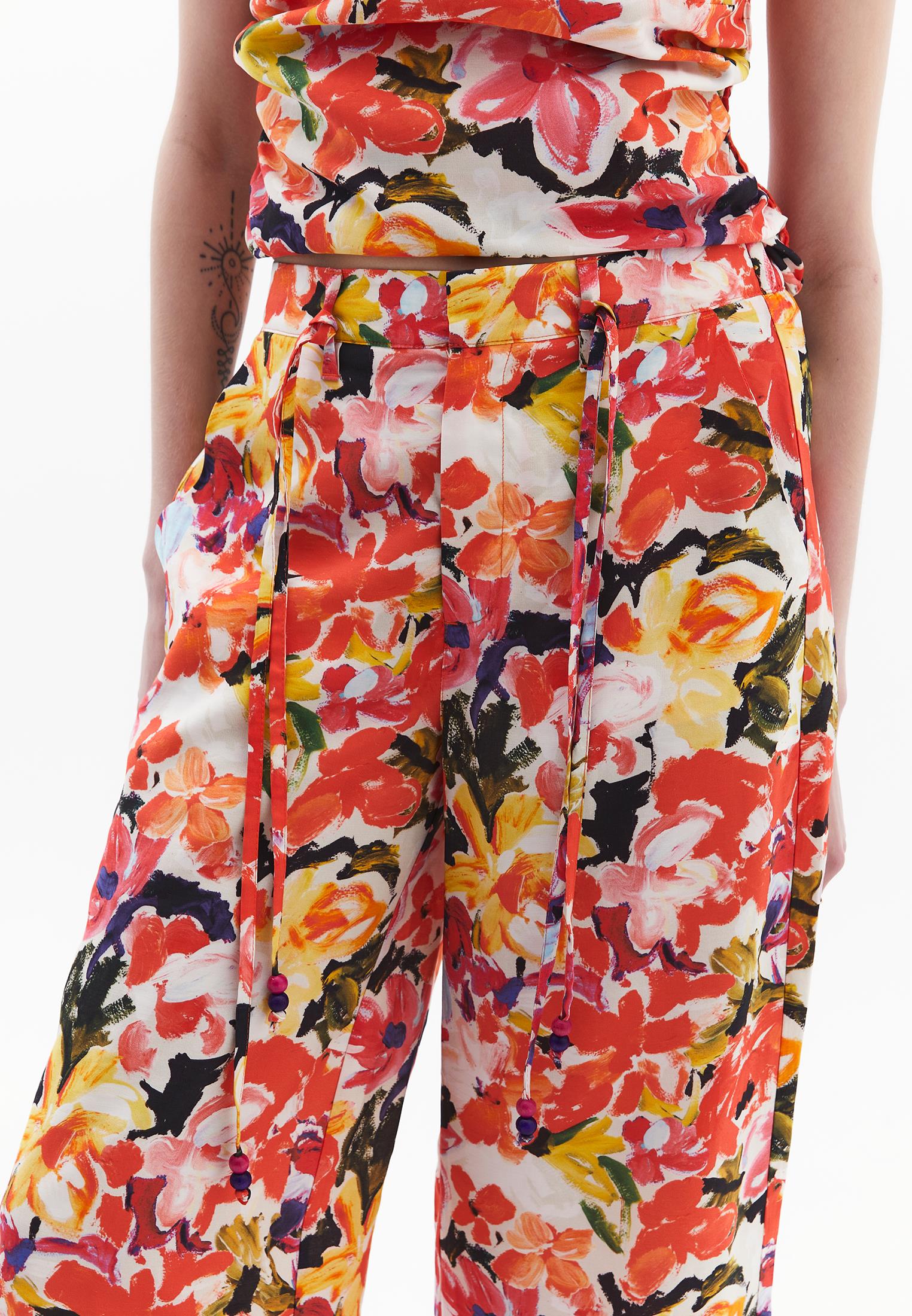 Wide Leg Midi Pants - FLOWER COMB