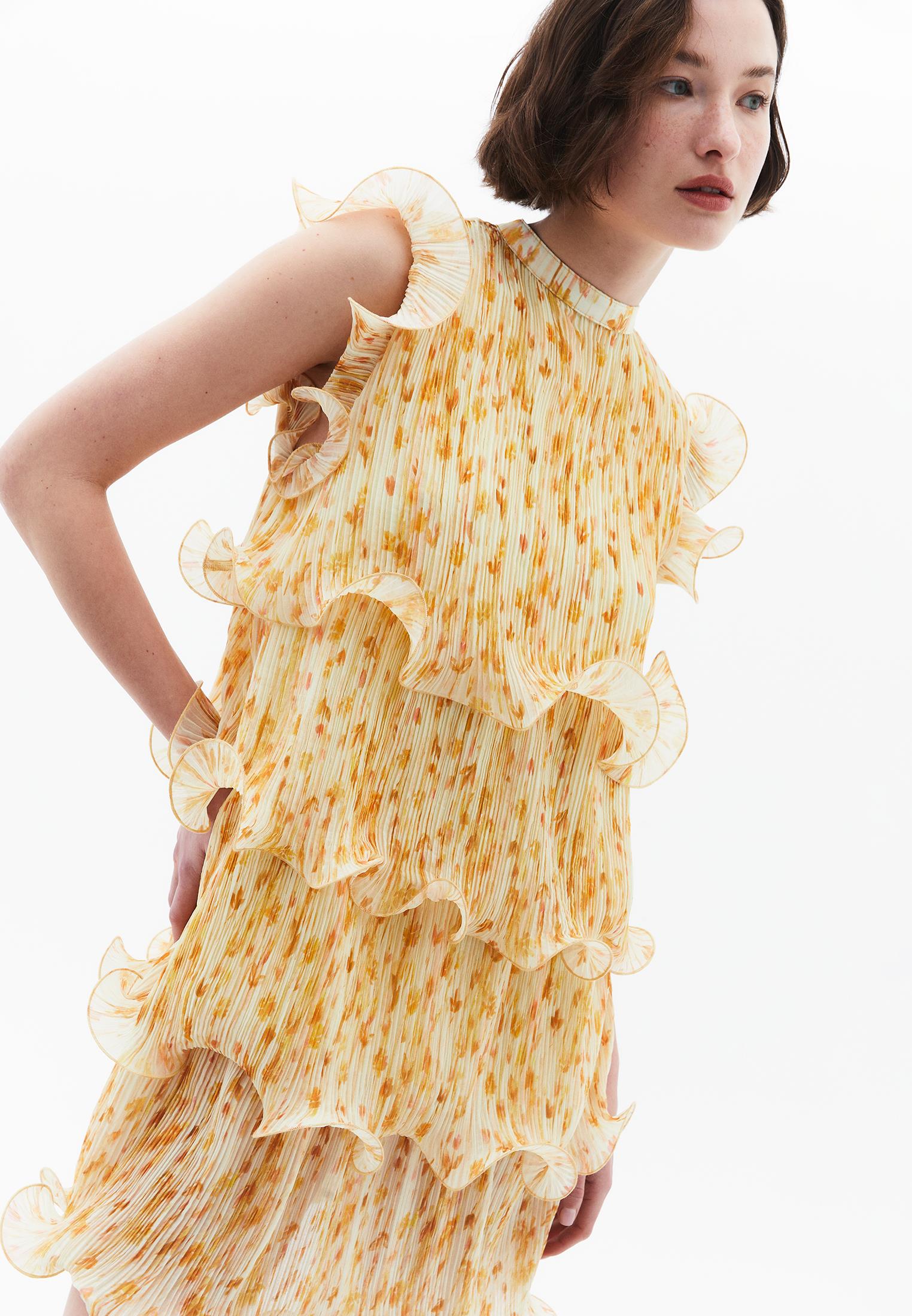 Pleated Sleeveless Dress - FLOWER COMB