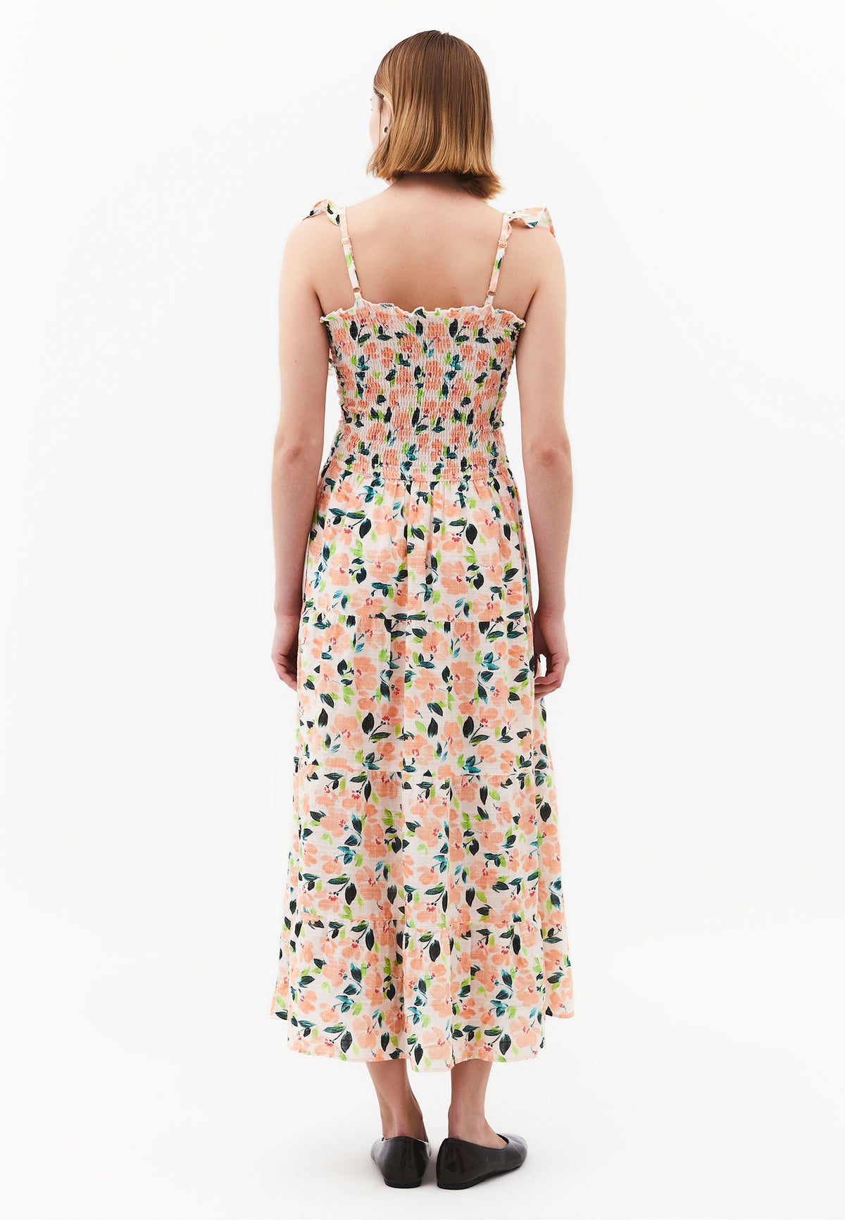 Long Dress With Butterfly Sleeves And Square Neckline - FLOWER COMB