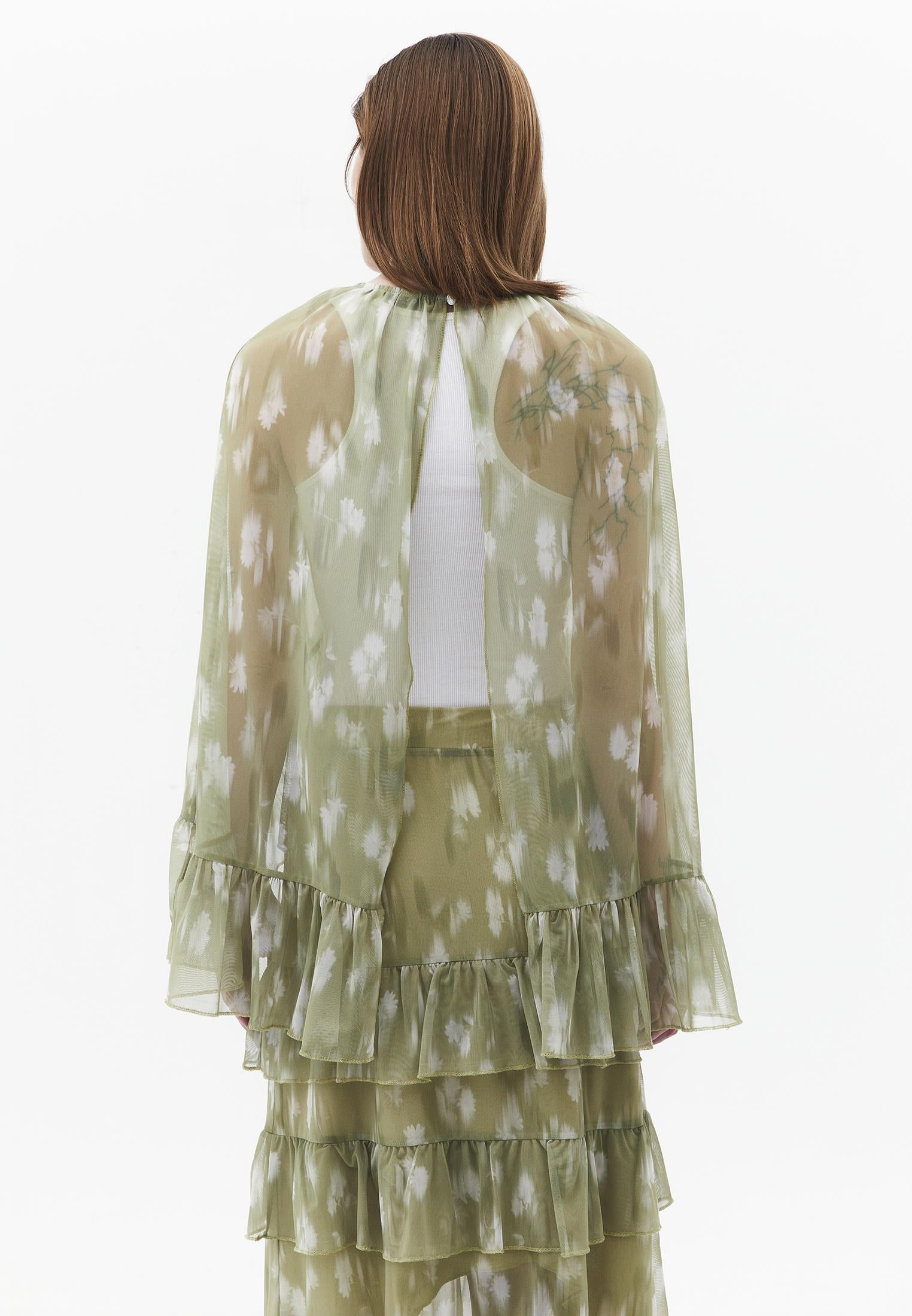 Kimono With Ruffle Details And Bateau Neck - FLOWER COMB