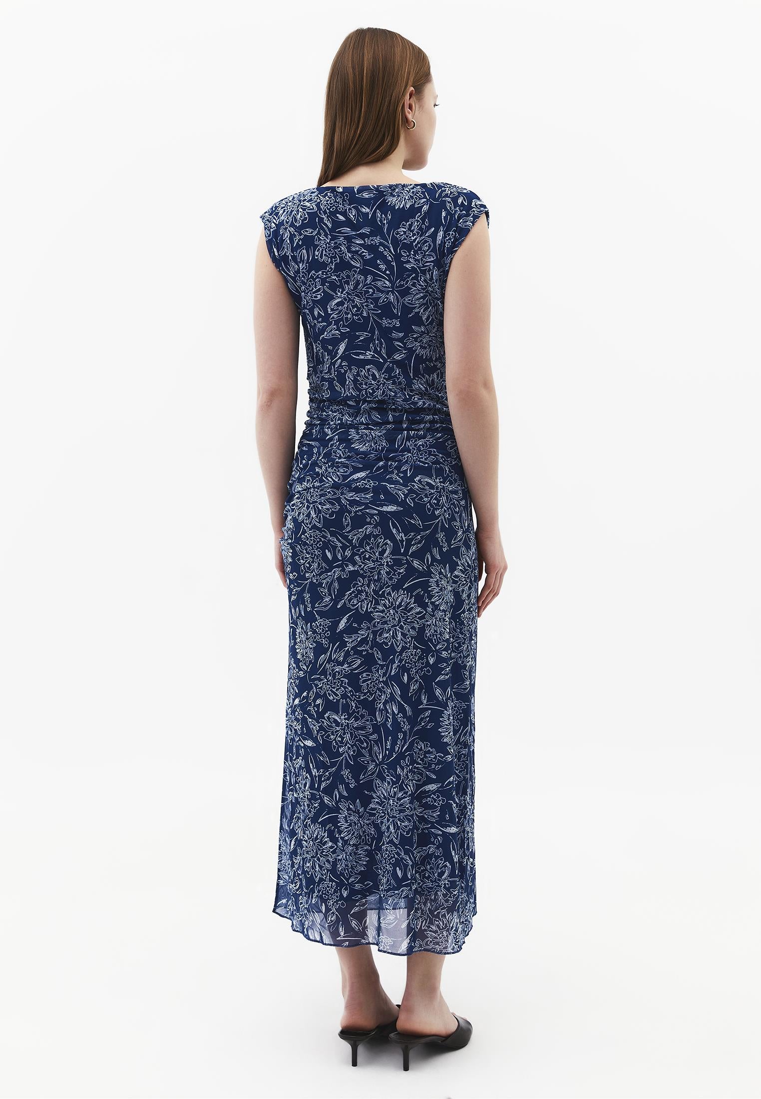 Bodycon Off Shoulder Ruched Long Dress - FLOWER COMB