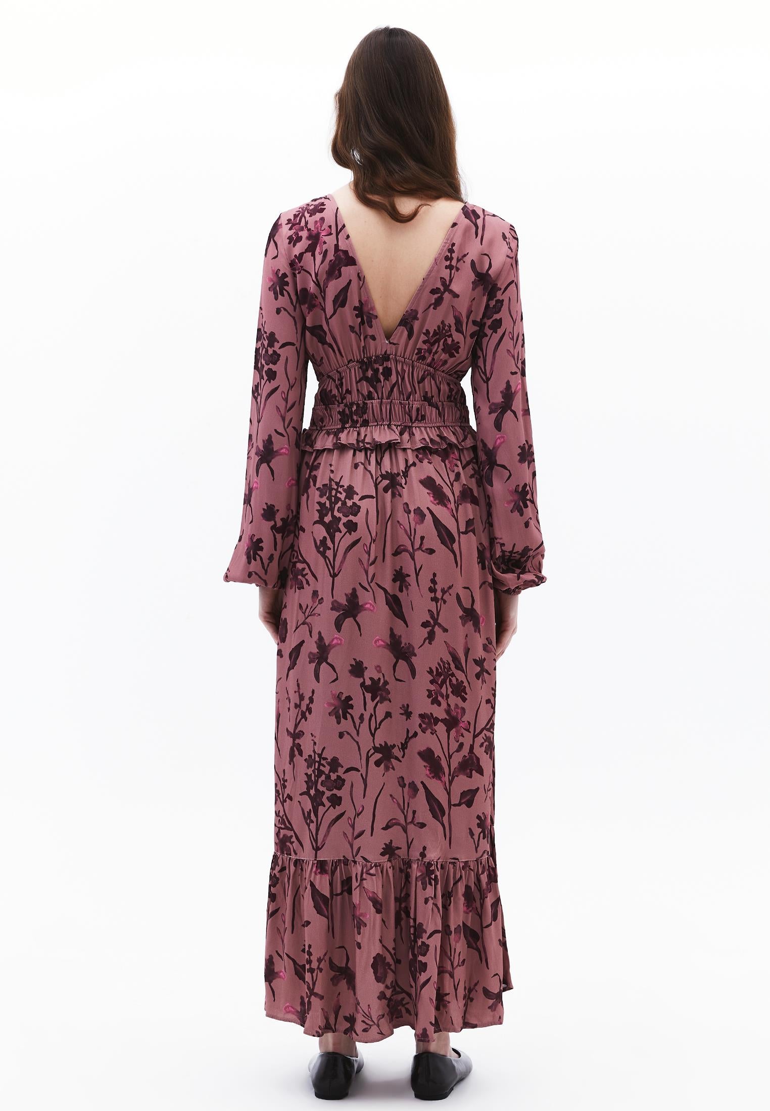 Ruffled Long Sleeve Dress - FLOWER COMB